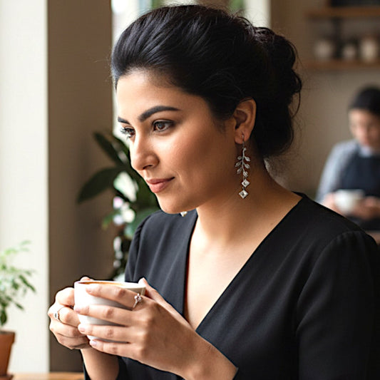Leaf and Stem Silver Earrings