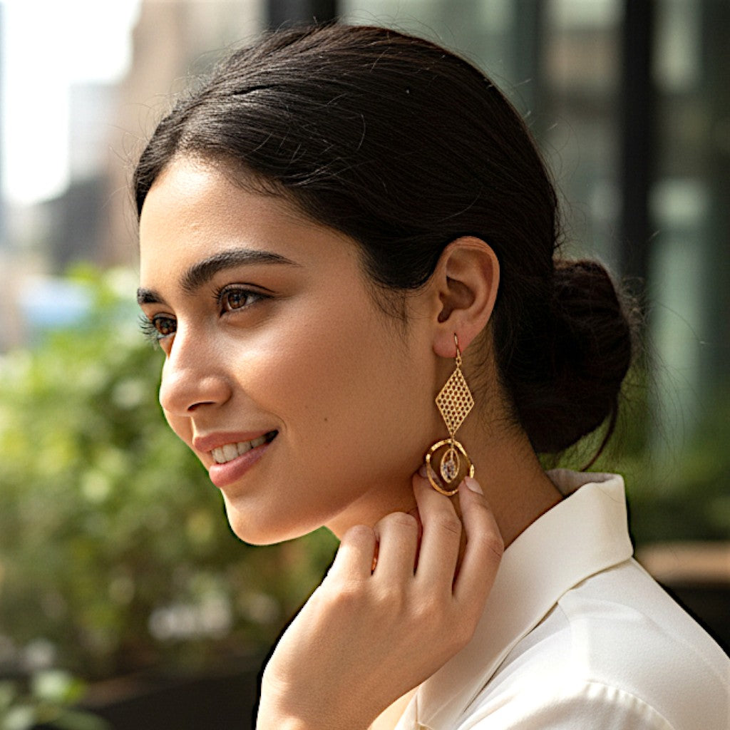 Golden Diamond Shaped Danglers Earrings Ear Rings Earrings party Trincket Jewellry Jewelry Jewellery