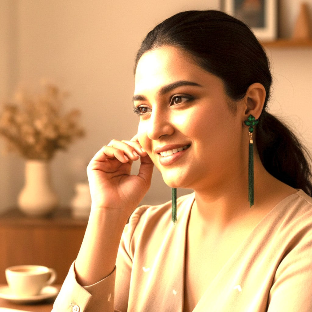 Korean Glass Bead & Chain Earrings Earrings Ear Rings Earrings ethnic party Trincket Jewellry Jewelry Jewellery