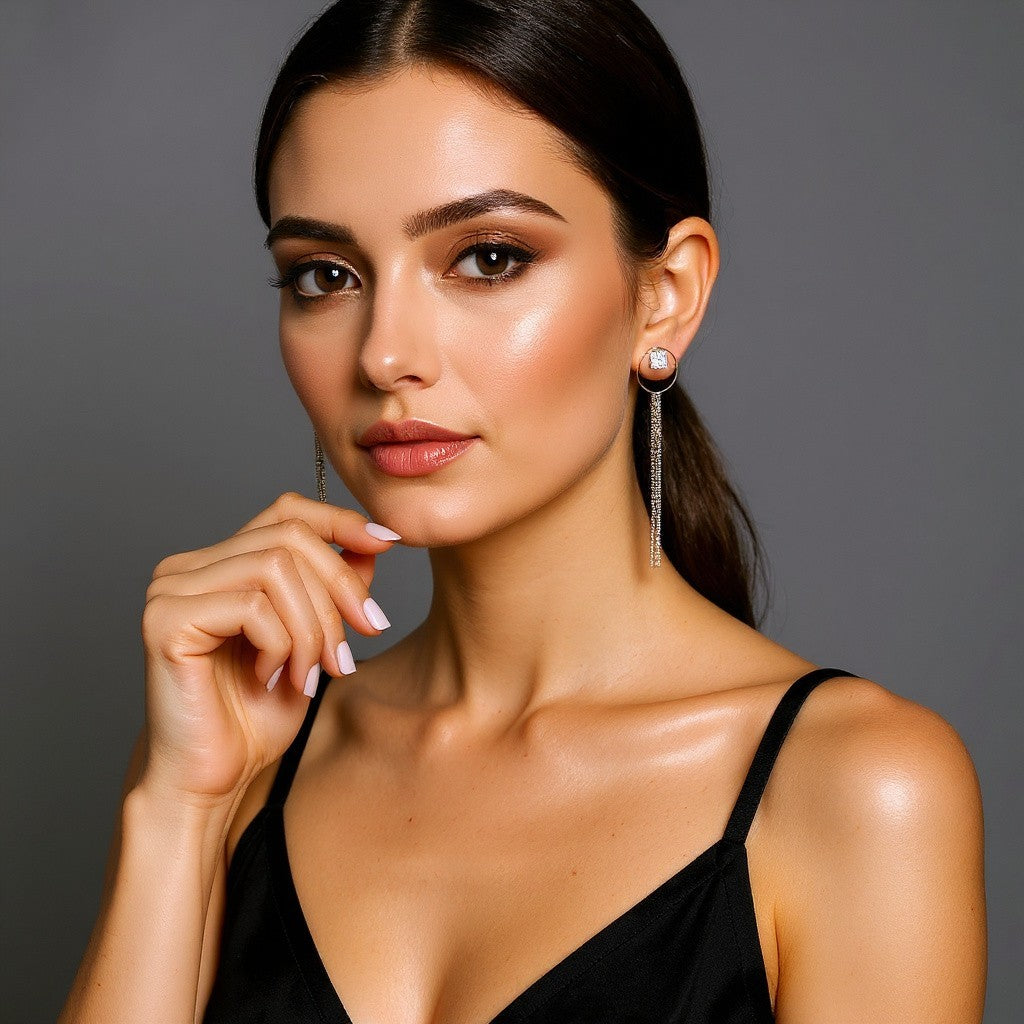 Dazzle in Stone & Chain Earrings - Perfect Party Accessory