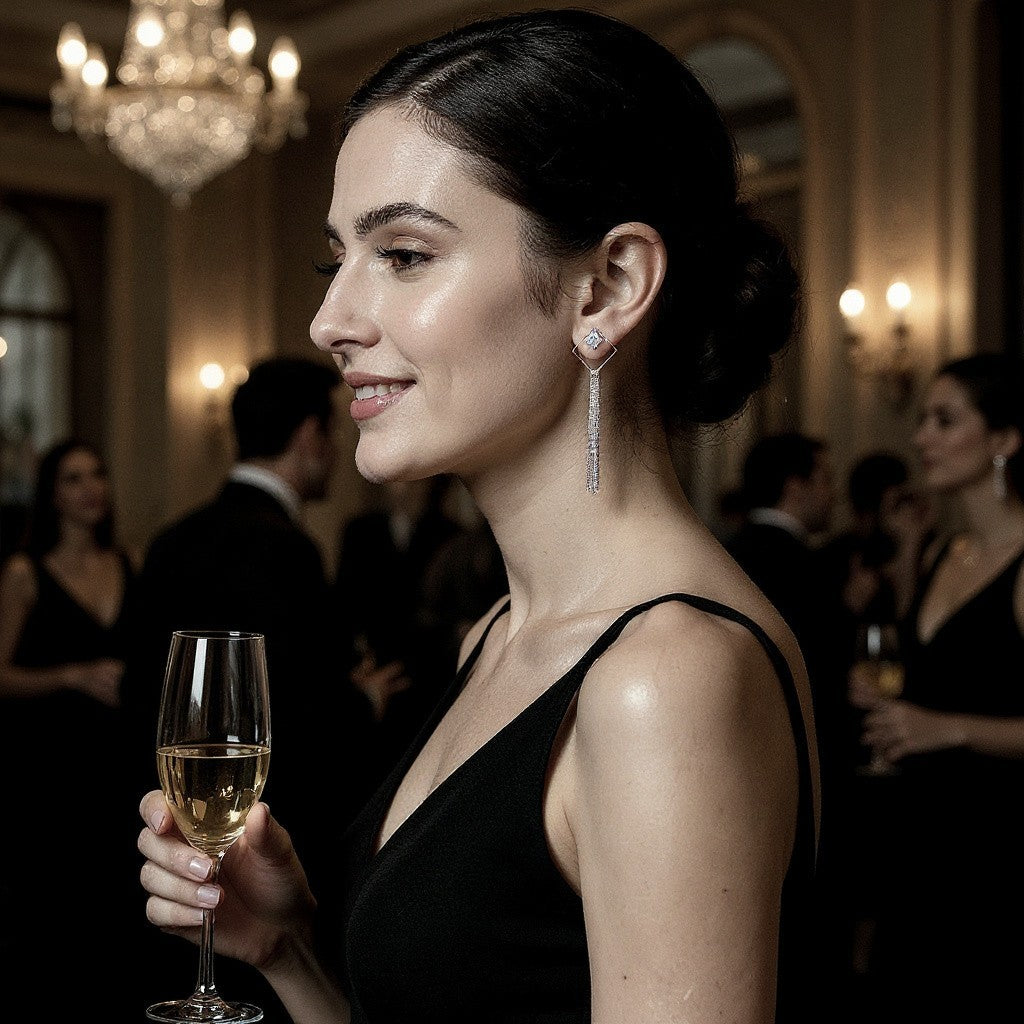 Dazzle in Stone & Chain Earrings - Perfect Party Accessory