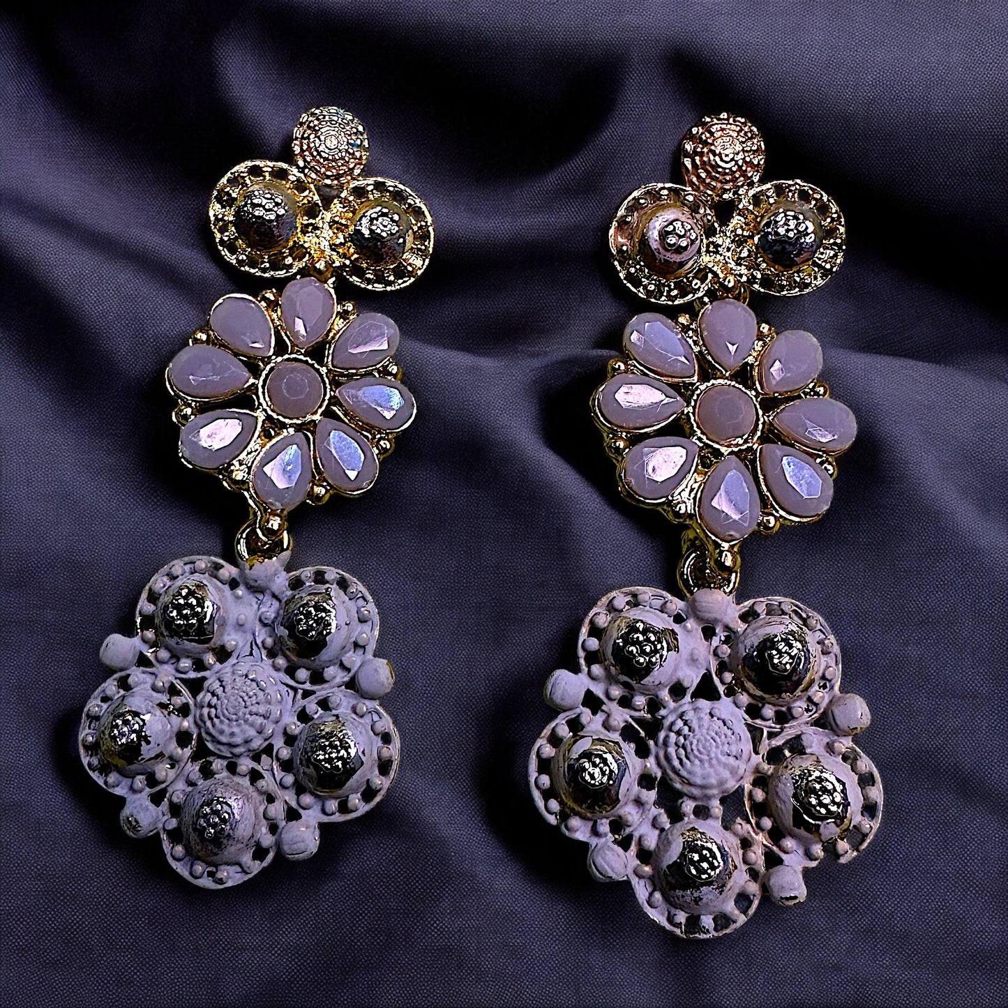Double Flower Earrings Grey Earrings Ear Rings Earrings ethnic Trincket Jewellry Jewelry Jewellery