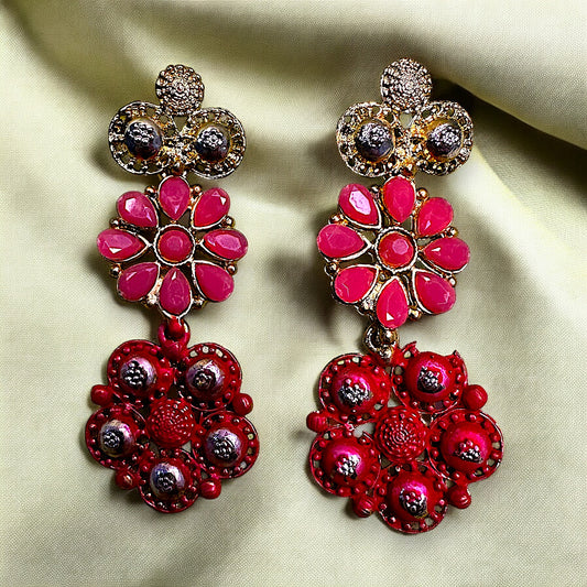 Double Flower Earrings Red Earrings Ear Rings Earrings ethnic Trincket Jewellry Jewelry Jewellery