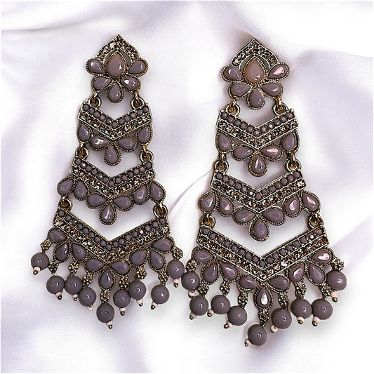 Golden Base Long Heavy Dangles Grey Earrings Ear Rings Earrings ethnic Trincket Jewellry Jewelry Jewellery