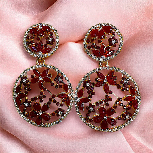 Flower pattern round earrings wine Earrings Ear Rings Earrings ethnic Trincket Jewellry Jewelry Jewellery
