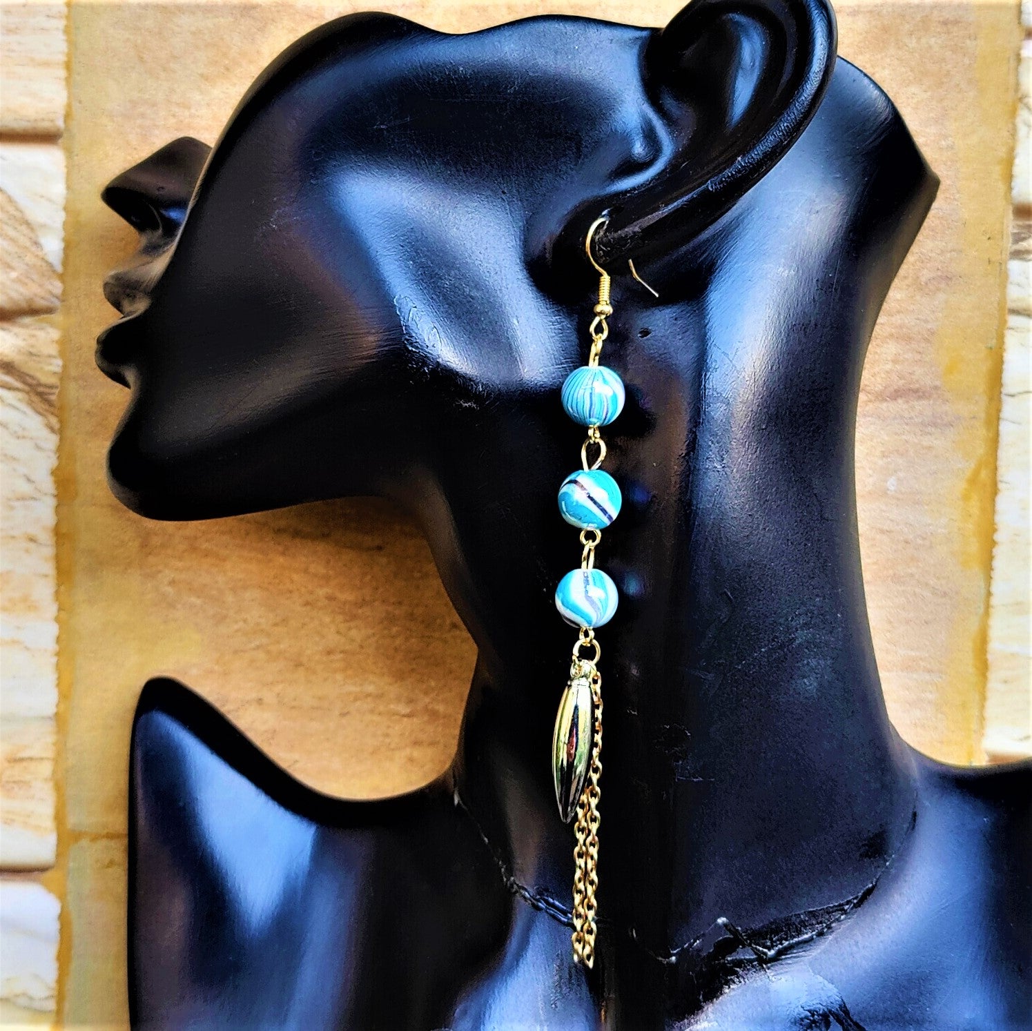 Three Bead Long Dangler Blue Earrings bead casuals Ear Rings Earrings party Trincket Jewellry Jewelry Jewellery