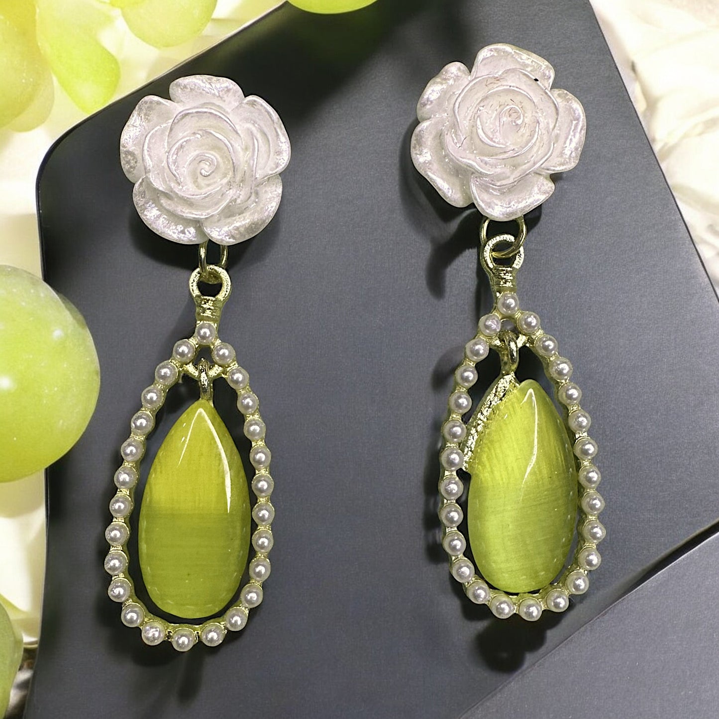 Green Drop Rose Earrings Earrings casuals Ear Rings Earrings ethnic office party Trincket Jewellry Jewelry Jewellery
