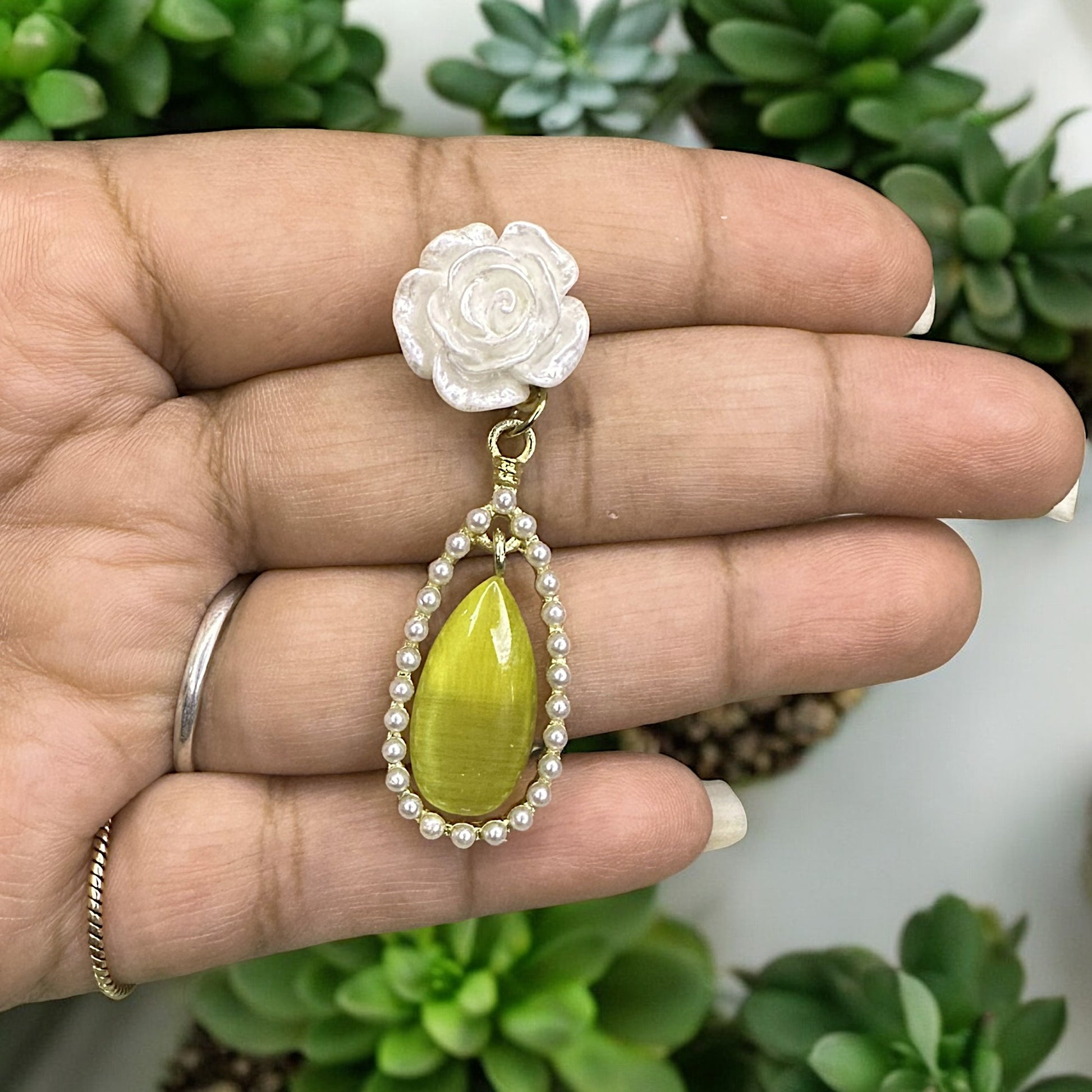 Green Drop Rose Earrings Earrings casuals Ear Rings Earrings ethnic office party Trincket Jewellry Jewelry Jewellery