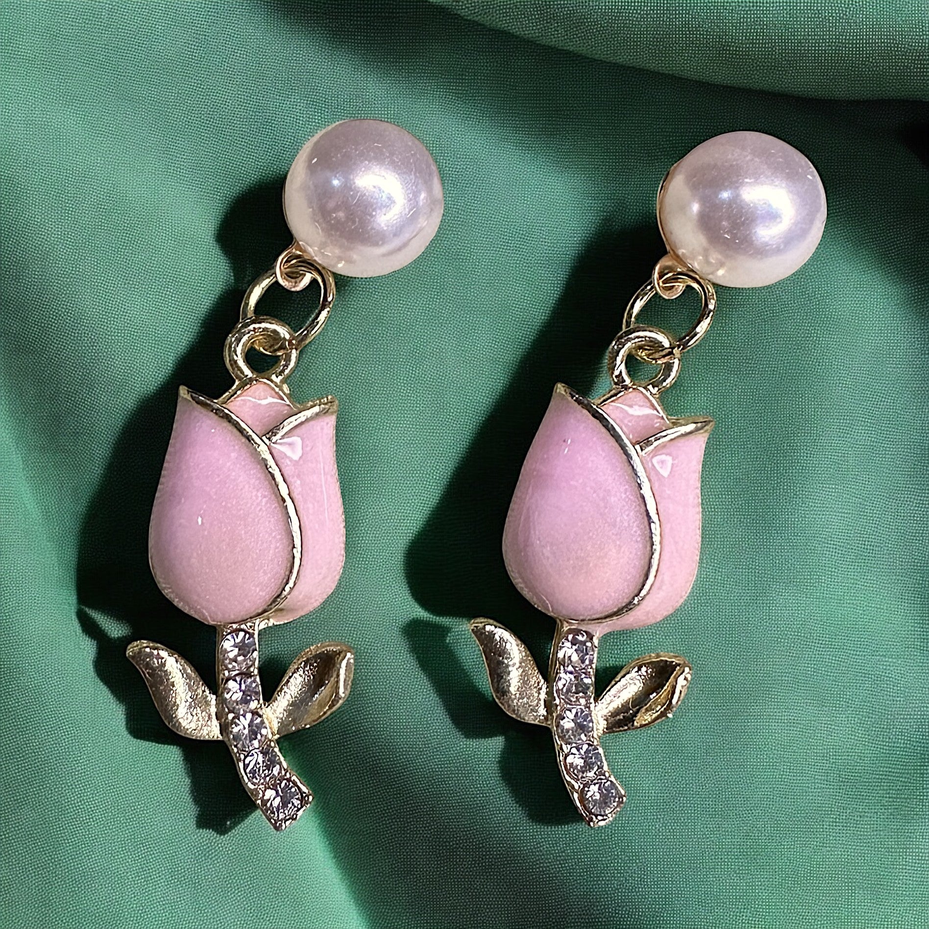 Pearl and Rose Studs Pink Earrings bead casuals Ear Rings Earrings office party Trincket Jewellry Jewelry Jewellery