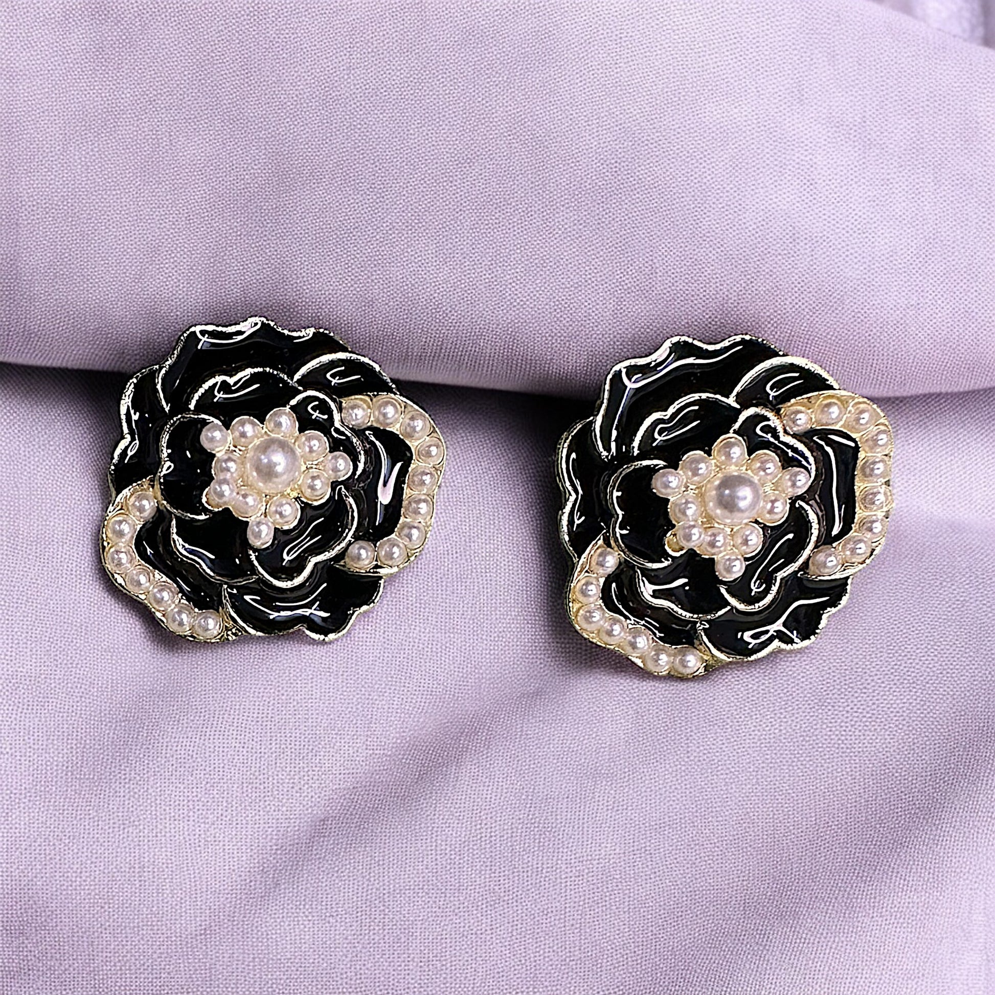 Beady Enamel Flower Studs - Ethnic Elegance Black Earrings bead casuals Ear Rings Earrings ethnic office party Trincket Jewellry Jewelry Jewellery