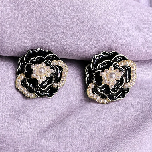 Beady Enamel Flower Studs - Ethnic Elegance Black Earrings bead casuals Ear Rings Earrings ethnic office party Trincket Jewellry Jewelry Jewellery