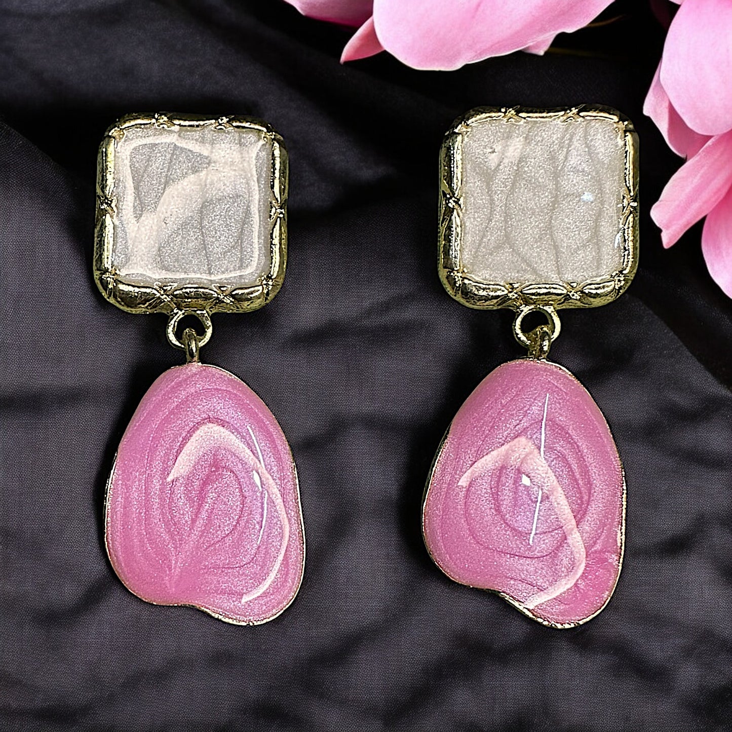 Asymmetric Square Dangle Earrings Pink Earrings casuals Ear Rings Earrings ethnic office party Trincket Jewellry Jewelry Jewellery