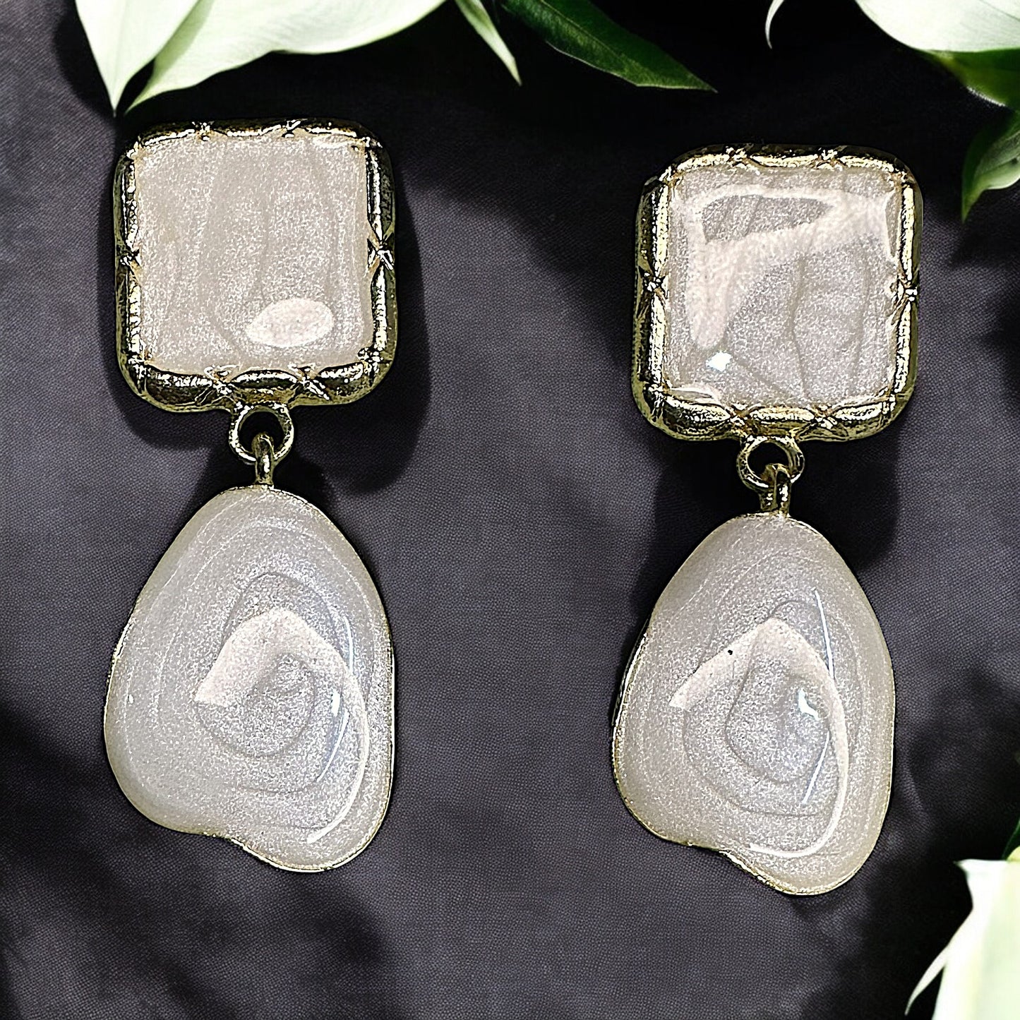 Asymmetric Square Dangle Earrings White Earrings casuals Ear Rings Earrings ethnic office party Trincket Jewellry Jewelry Jewellery