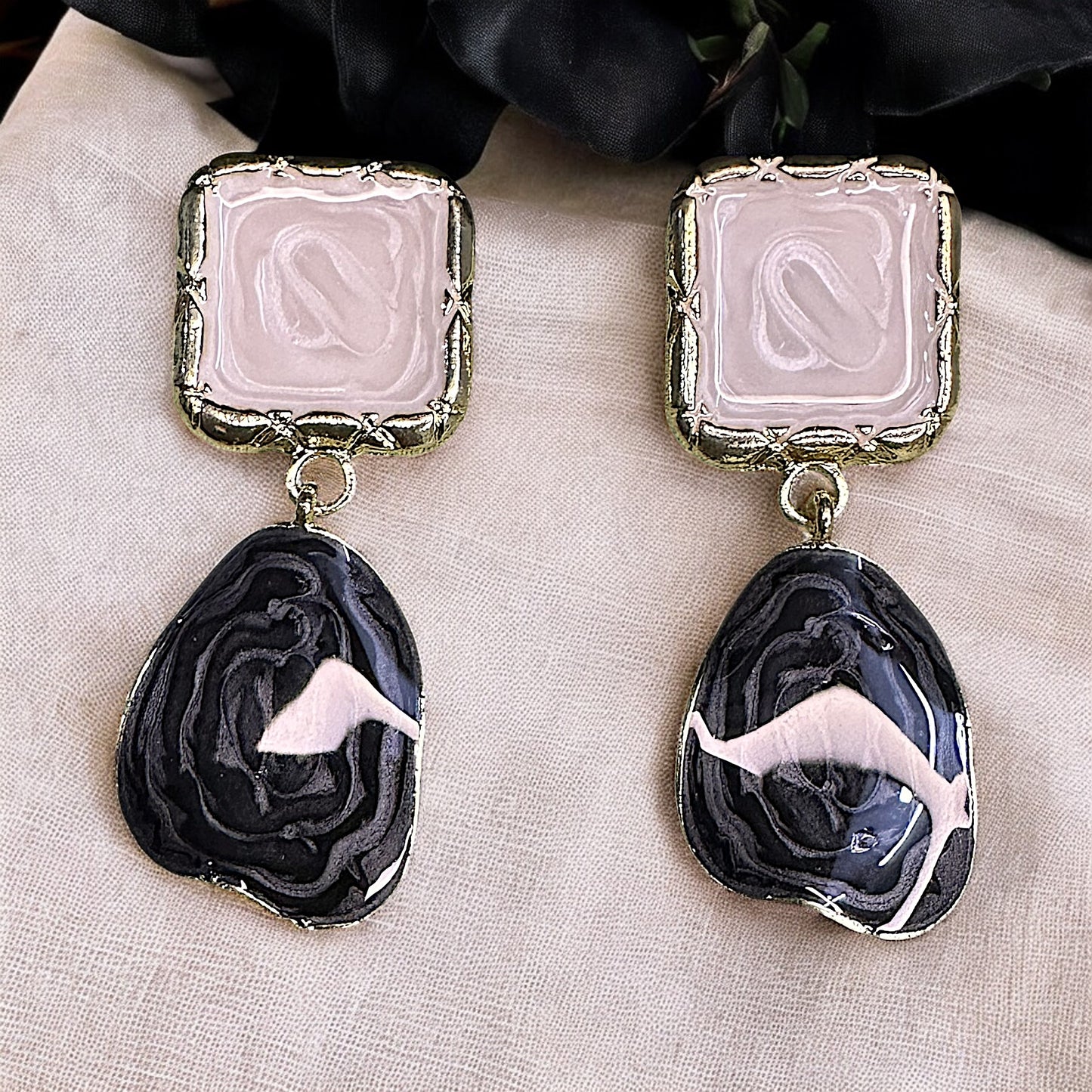 Asymmetric Square Dangle Earrings Black Earrings casuals Ear Rings Earrings ethnic office party Trincket Jewellry Jewelry Jewellery