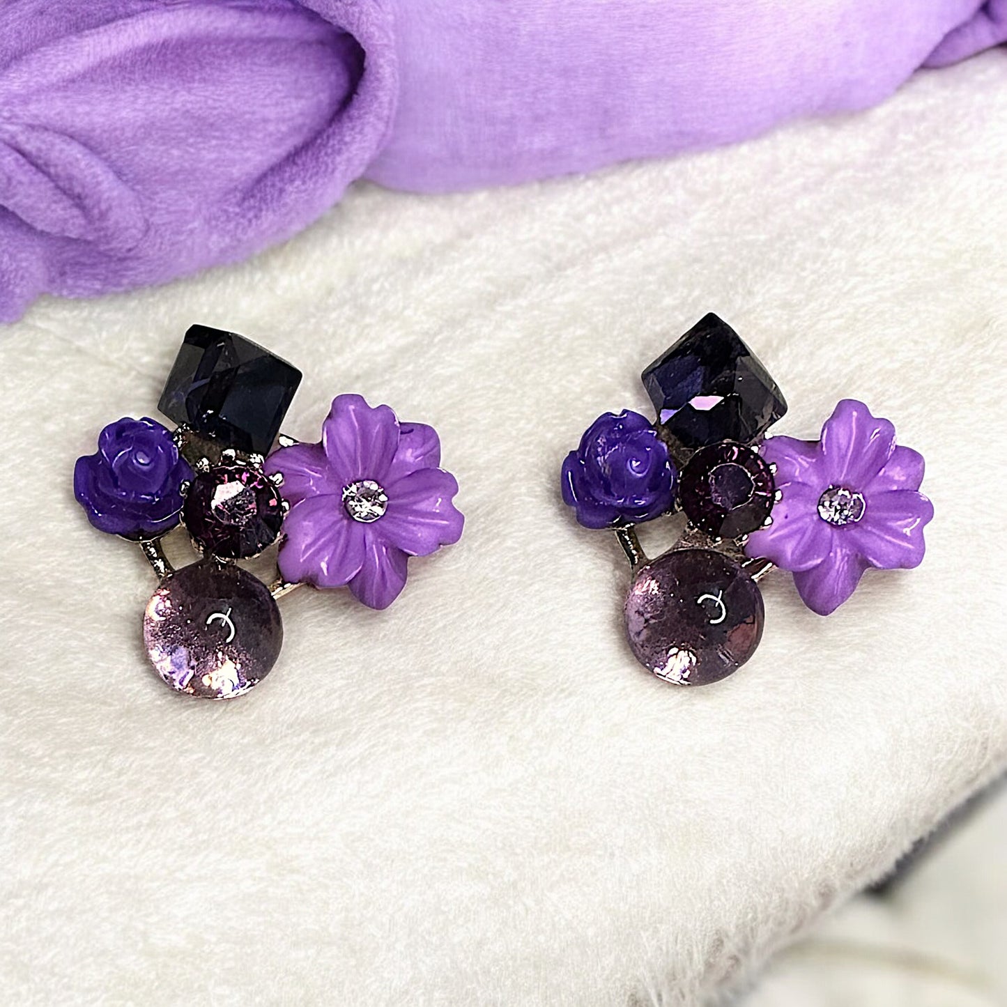 Sparkle in Floral Studs - Perfect for Every Occasion! Purple Earrings bead casuals Ear Rings Earrings office party Trincket Jewellry Jewelry Jewellery