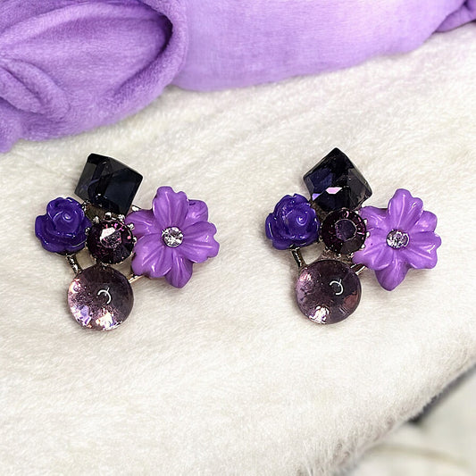 Sparkle in Floral Studs - Perfect for Every Occasion! Purple Earrings bead casuals Ear Rings Earrings office party Trincket Jewellry Jewelry Jewellery