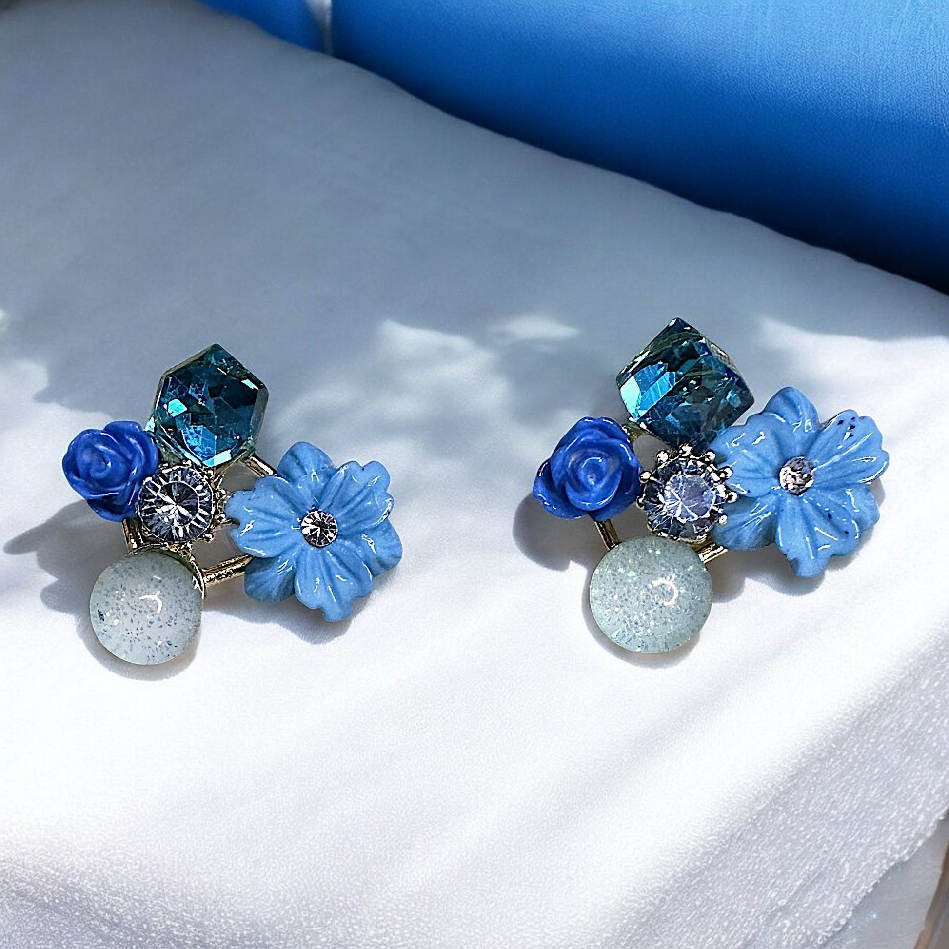 Sparkle in Floral Studs - Perfect for Every Occasion! Light Blue Earrings bead casuals Ear Rings Earrings office party Trincket Jewellry Jewelry Jewellery