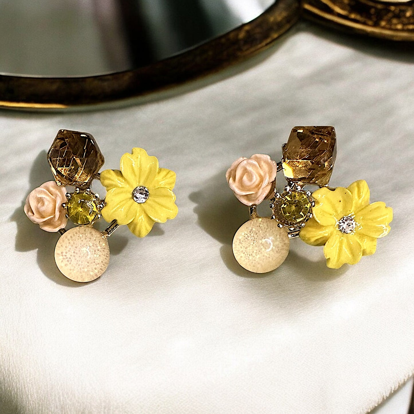 Sparkle in Floral Studs - Perfect for Every Occasion! Yellow Earrings bead casuals Ear Rings Earrings office party Trincket Jewellry Jewelry Jewellery