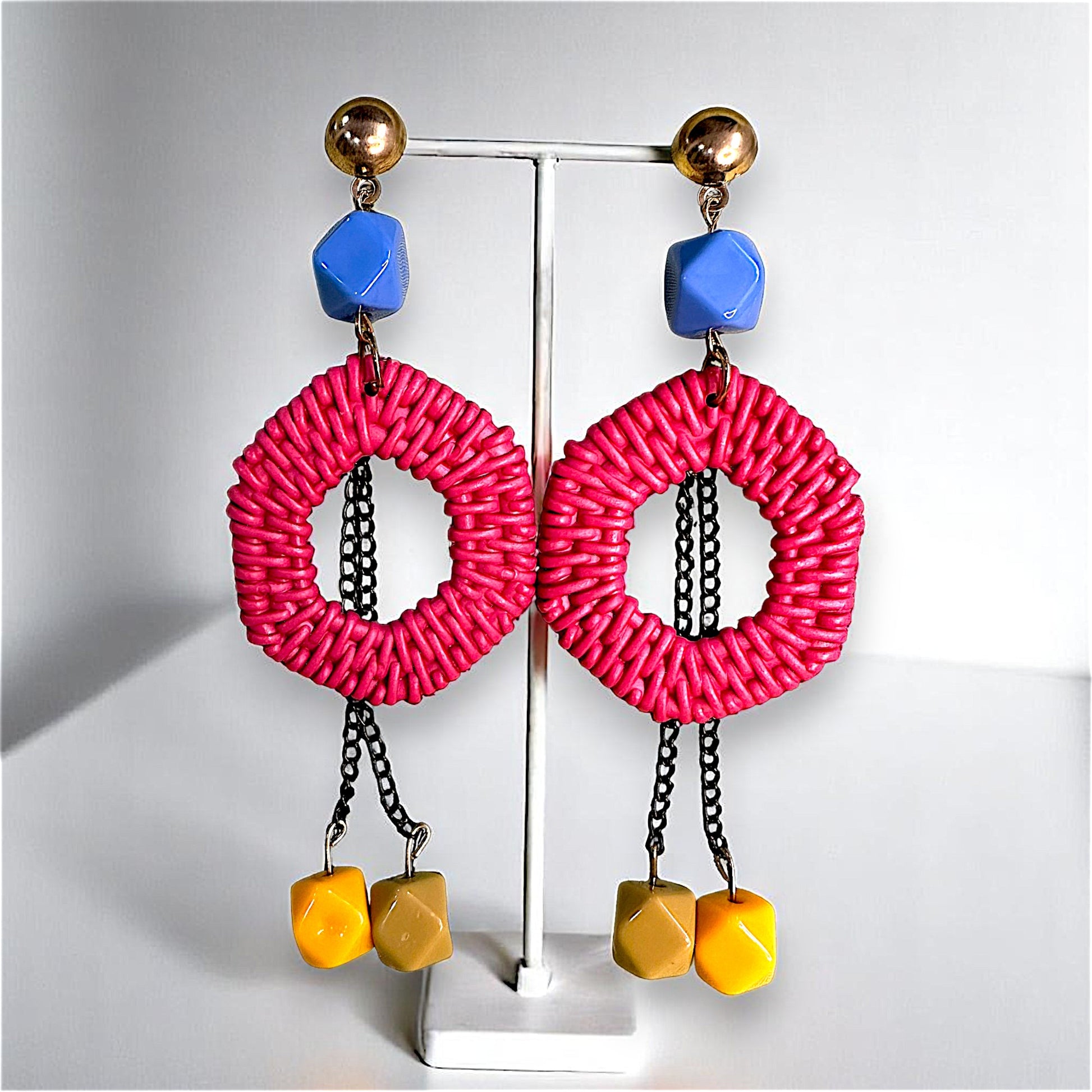 Funky Hexagon Dangles Pink Earrings bead casuals Ear Rings Earrings Trincket Jewellry Jewelry Jewellery