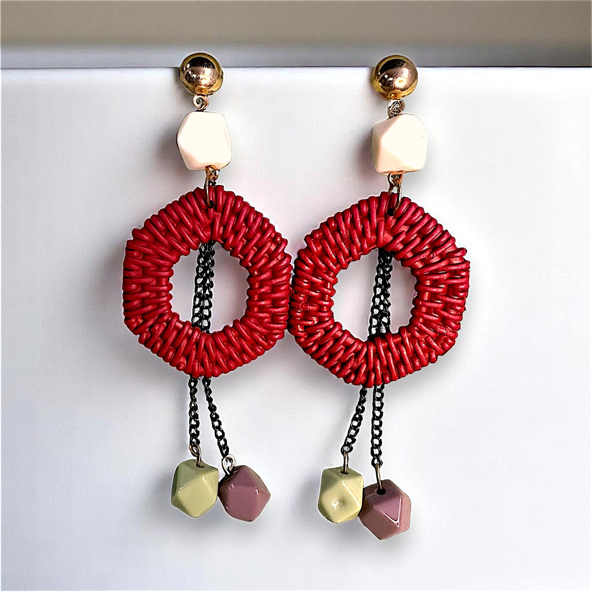 Funky Hexagon Dangles Red Earrings bead casuals Ear Rings Earrings Trincket Jewellry Jewelry Jewellery
