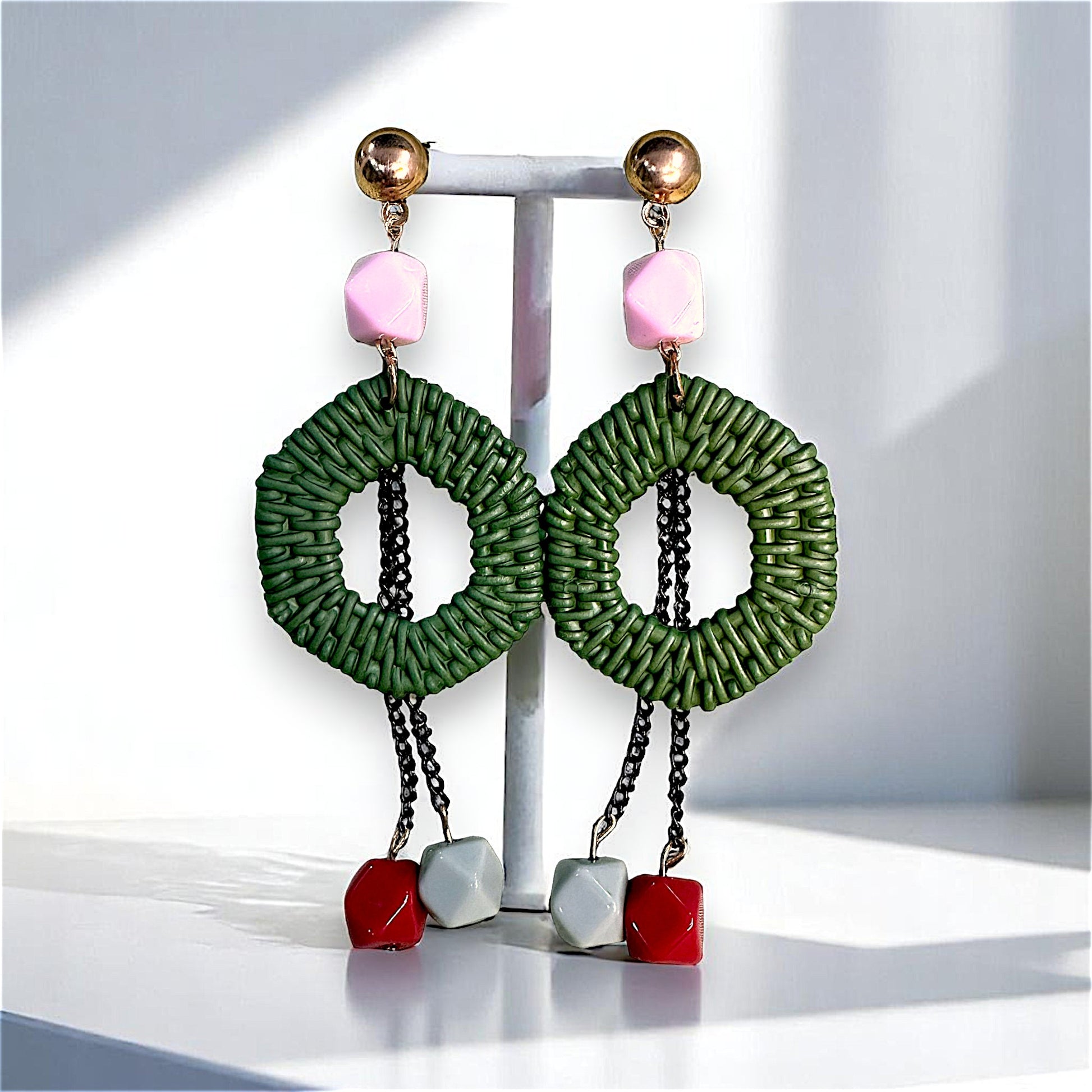 Funky Hexagon Dangles Green Earrings bead casuals Ear Rings Earrings Trincket Jewellry Jewelry Jewellery