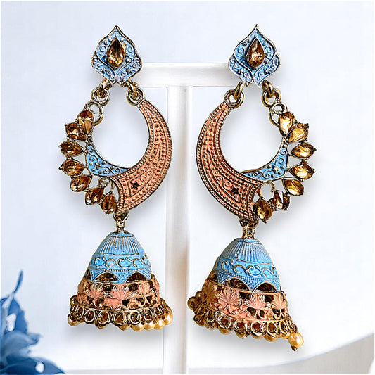 Long length traditional Fancy Jhumki Light Blue Earrings Ear Rings Earrings ethnic Trincket Jewellry Jewelry Jewellery