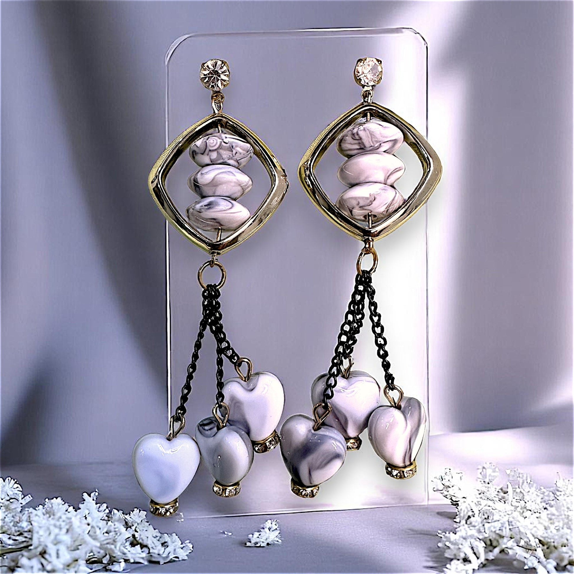 Heart shaped Beads, Long length Dangles White Earrings bead Ear Rings Earrings party Trincket Jewellry Jewelry Jewellery