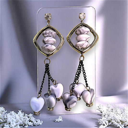 Heart shaped Beads, Long length Dangles White Earrings bead Ear Rings Earrings party Trincket Jewellry Jewelry Jewellery
