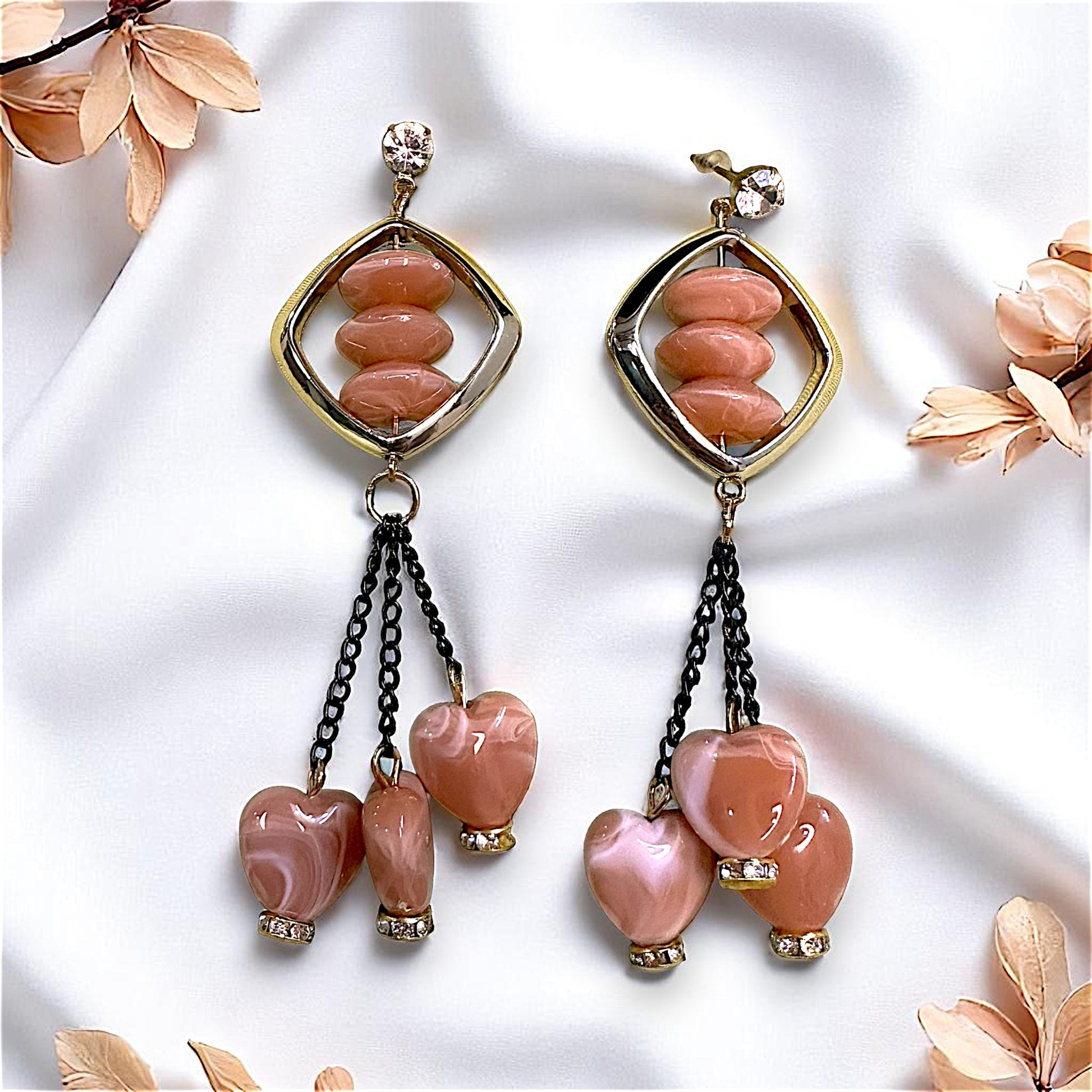 Heart shaped Beads, Long length Dangles Peach Earrings bead Ear Rings Earrings party Trincket Jewellry Jewelry Jewellery