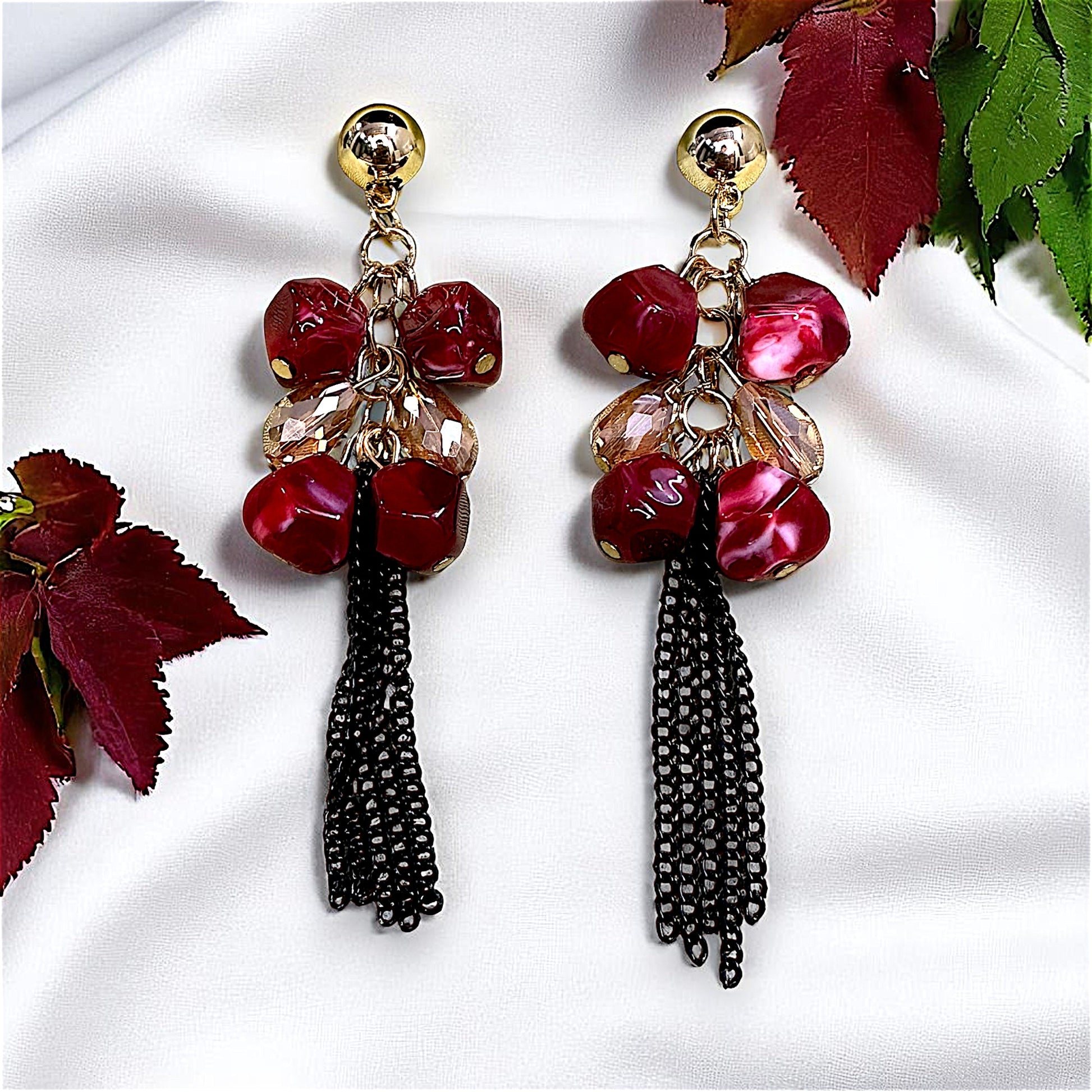 Round Big Beads Dangles Maroon Earrings bead casuals Ear Rings Earrings party Trincket Jewellry Jewelry Jewellery