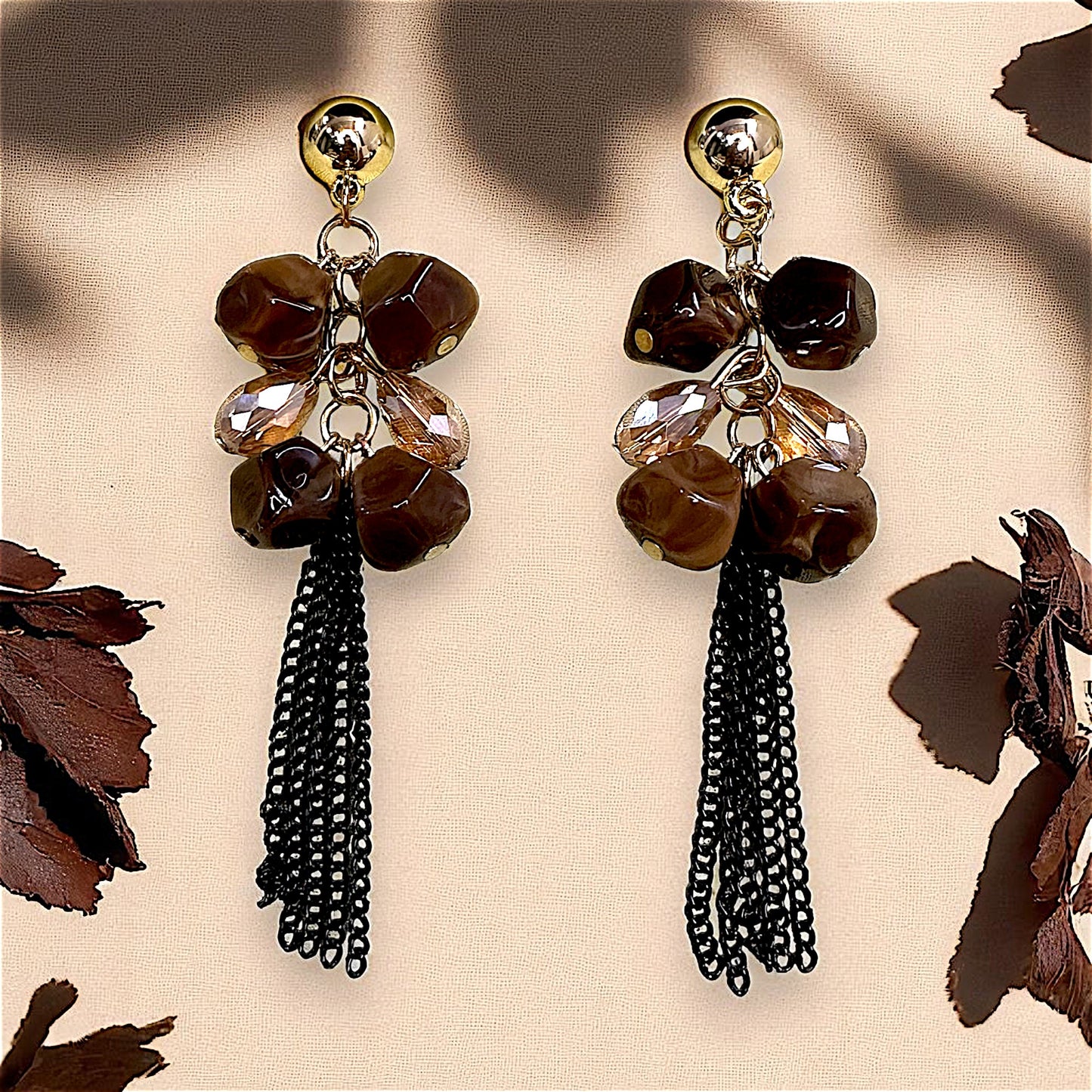 Round Big Beads Dangles Brown Earrings bead casuals Ear Rings Earrings party Trincket Jewellry Jewelry Jewellery
