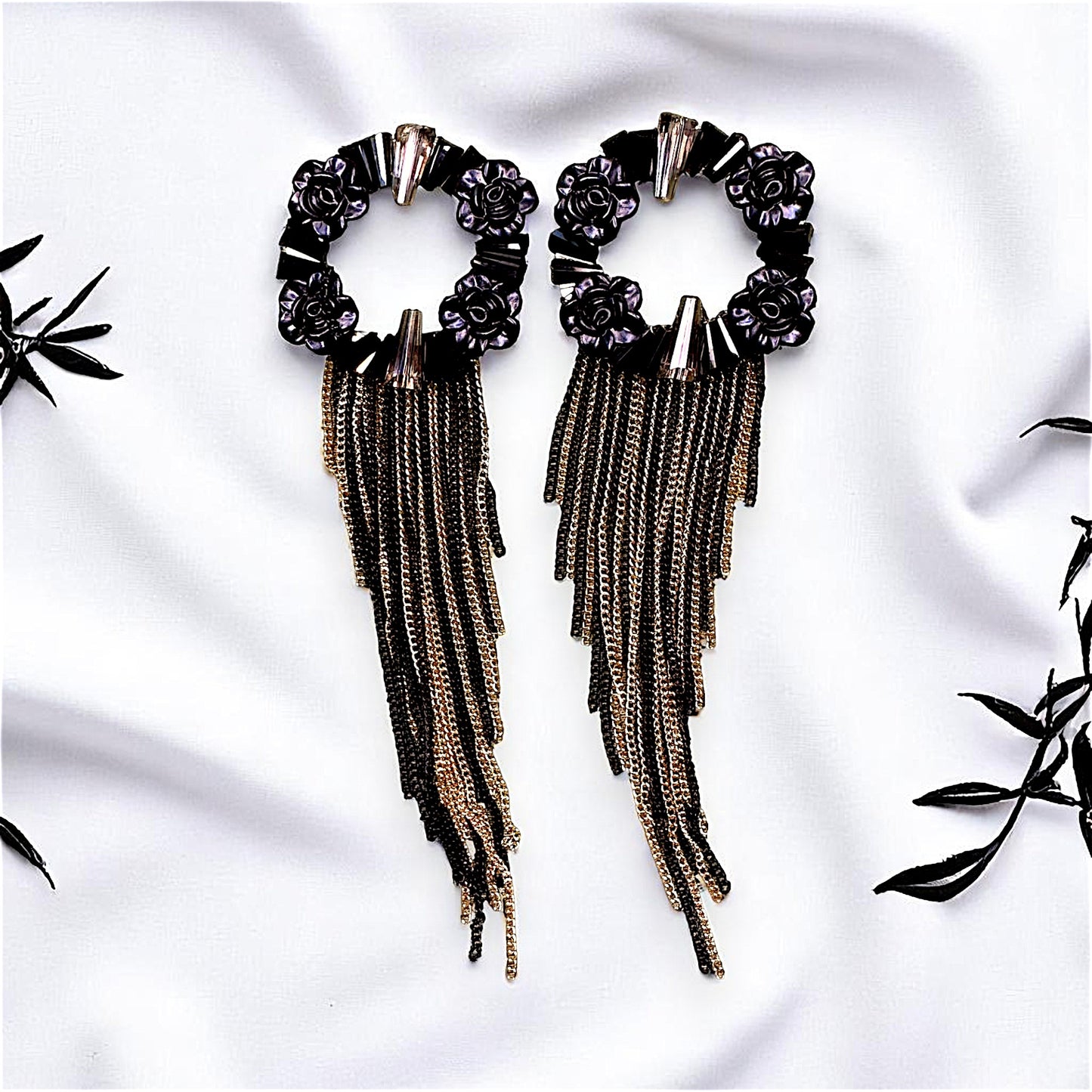 Rose Beads Korean Dangler Black Earrings bead Ear Rings Earrings party Trincket Jewellry Jewelry Jewellery