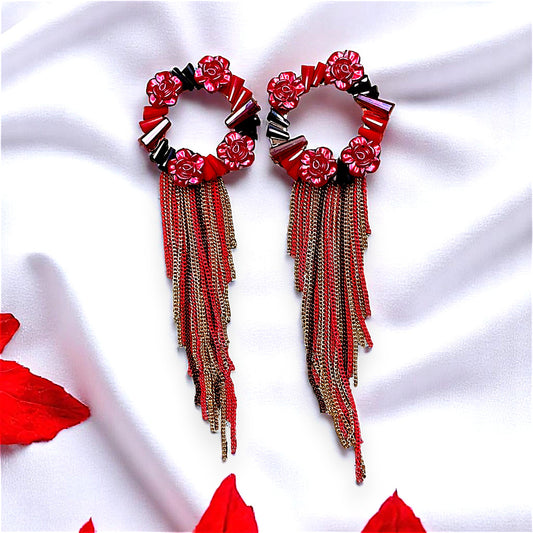 Rose Beads Korean Dangler Red Earrings bead Ear Rings Earrings party Trincket Jewellry Jewelry Jewellery