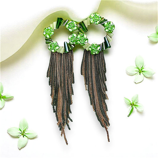 Rose Beads Korean Dangler Green Earrings bead Ear Rings Earrings party Trincket Jewellry Jewelry Jewellery
