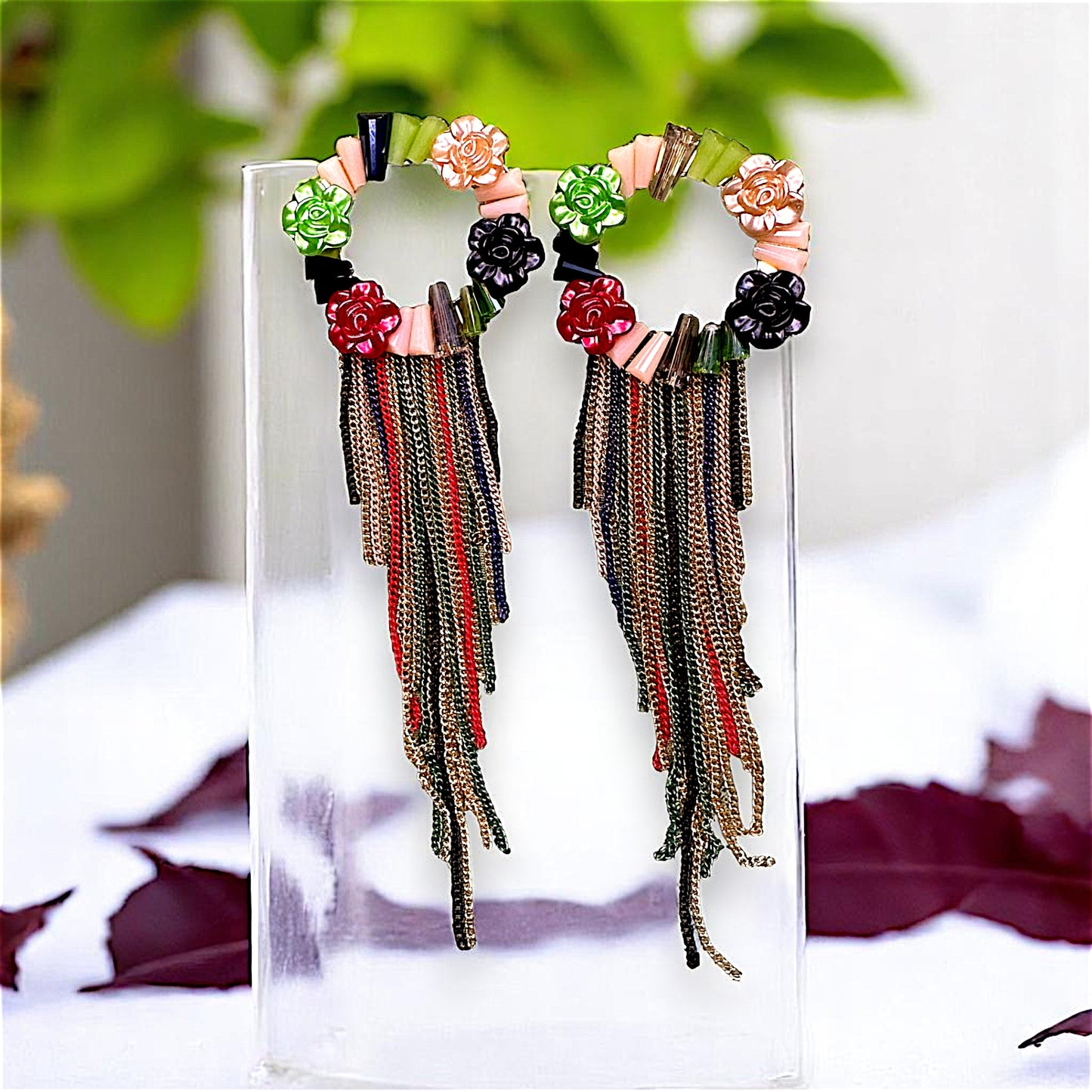 Rose Beads Korean Dangler Multicolor Earrings bead Ear Rings Earrings party Trincket Jewellry Jewelry Jewellery