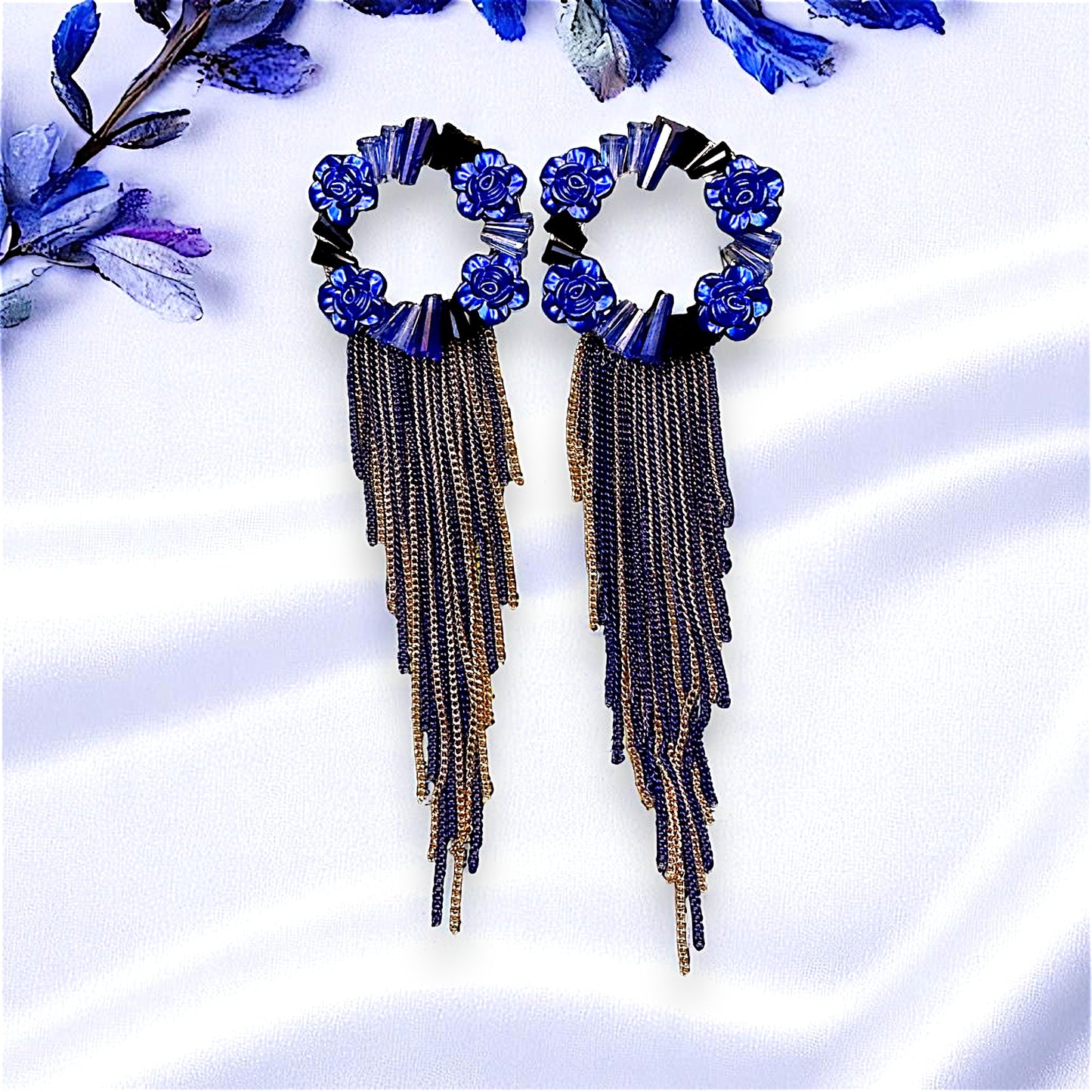 Rose Beads Korean Dangler Blue Earrings bead Ear Rings Earrings party Trincket Jewellry Jewelry Jewellery