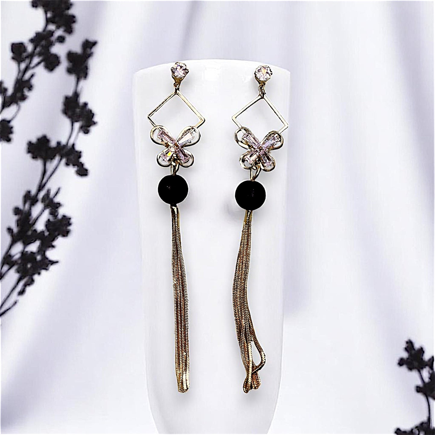 Single Bead Danglers Black Earrings AD bead Ear Rings Earrings party Trincket Jewellry Jewelry Jewellery