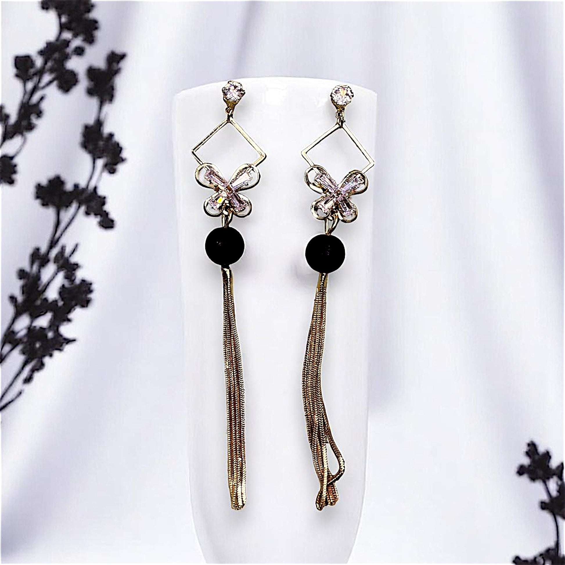 Single Bead Danglers Black Earrings AD bead Ear Rings Earrings party Trincket Jewellry Jewelry Jewellery