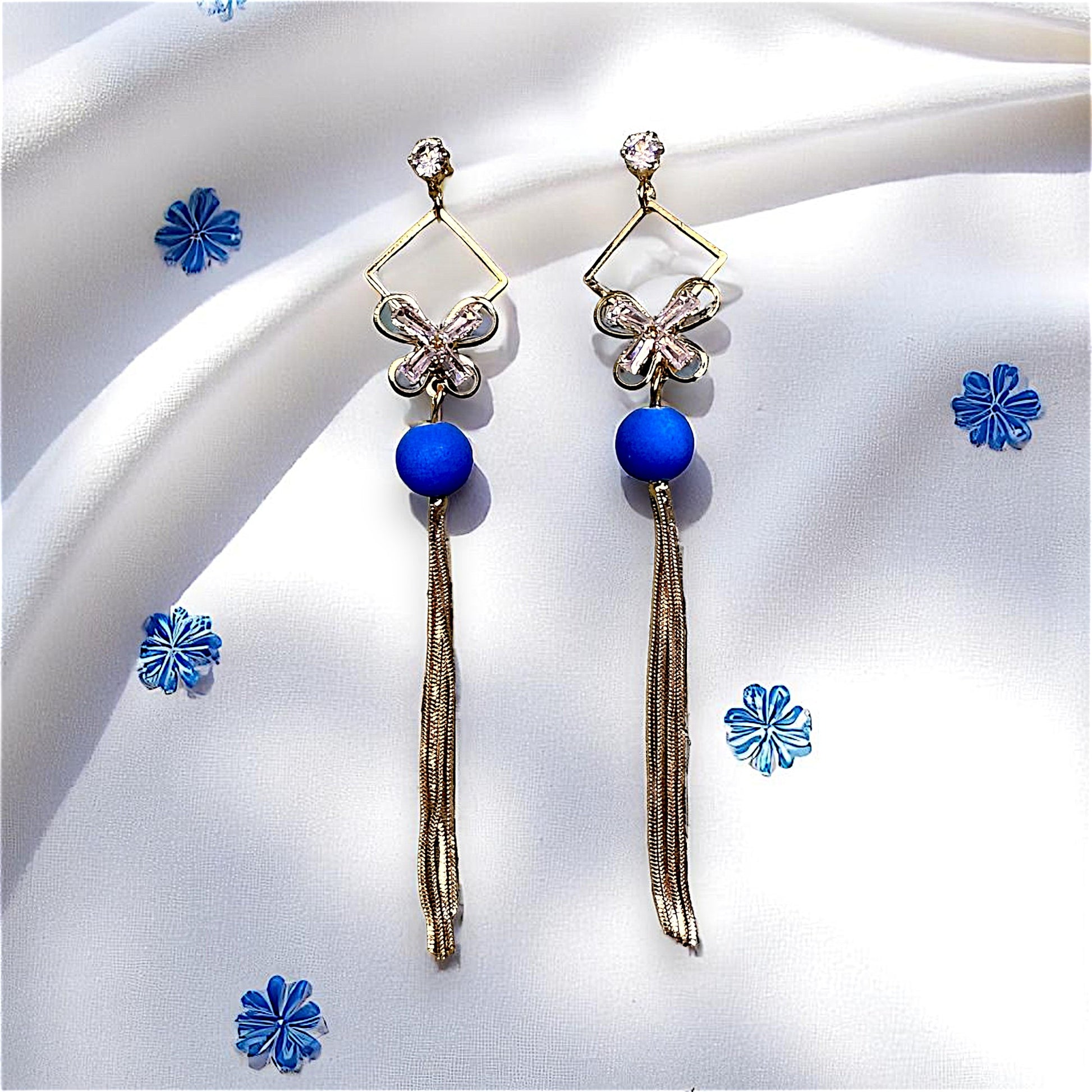 Single Bead Danglers Blue Earrings AD bead Ear Rings Earrings party Trincket Jewellry Jewelry Jewellery