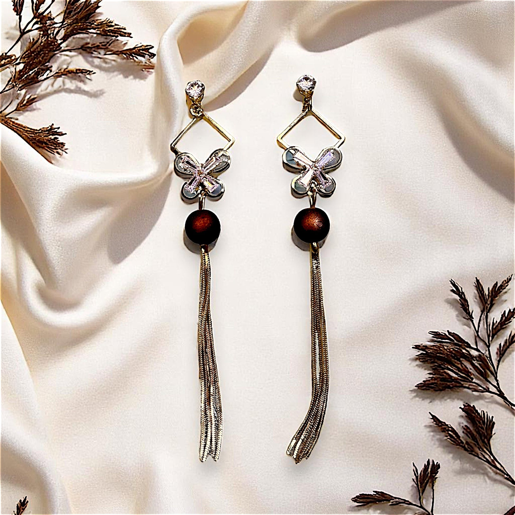 Single Bead Danglers Brown Earrings AD bead Ear Rings Earrings party Trincket Jewellry Jewelry Jewellery