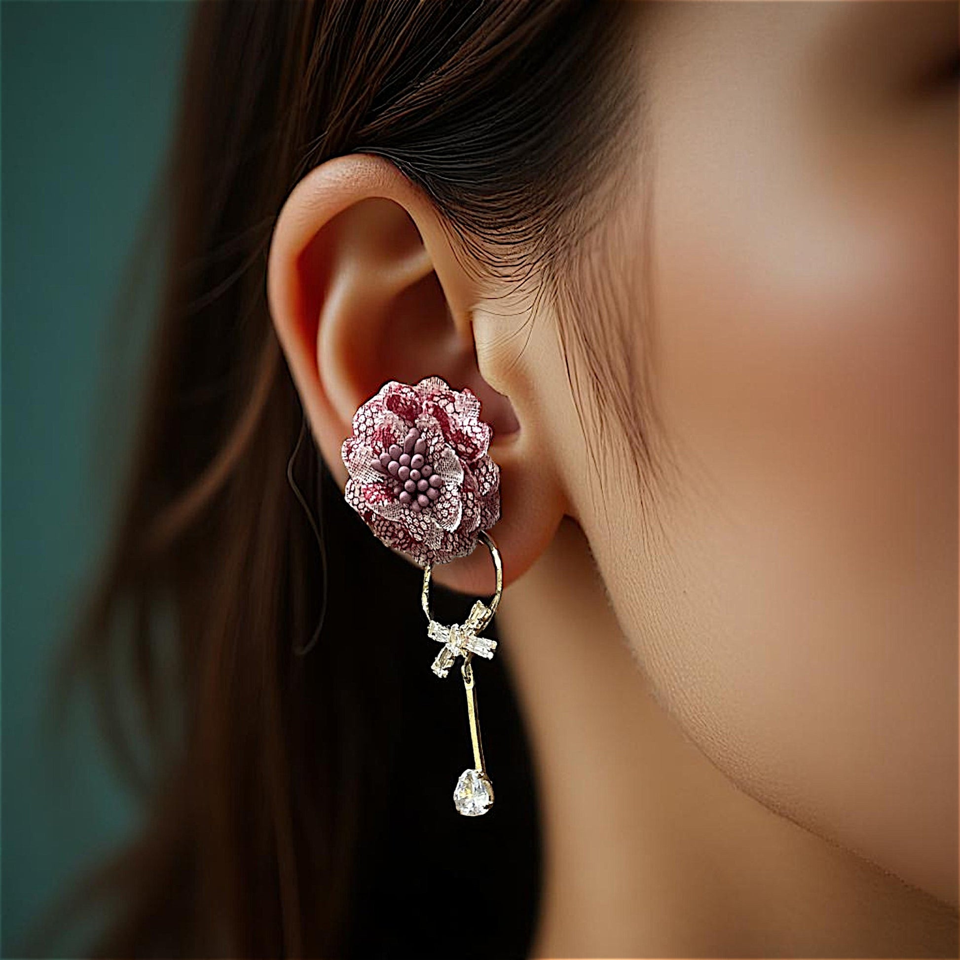 Ruffle Flower Earrings Earrings AD Ear Rings Earrings party Trincket Jewellry Jewelry Jewellery