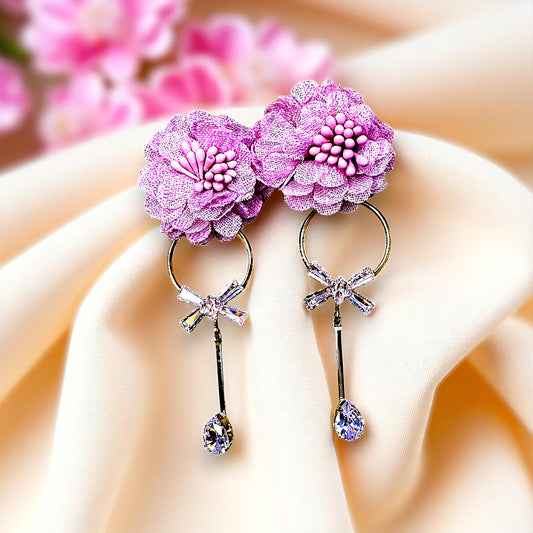 Ruffle Flower Earrings Pink Earrings AD Ear Rings Earrings party Trincket Jewellry Jewelry Jewellery