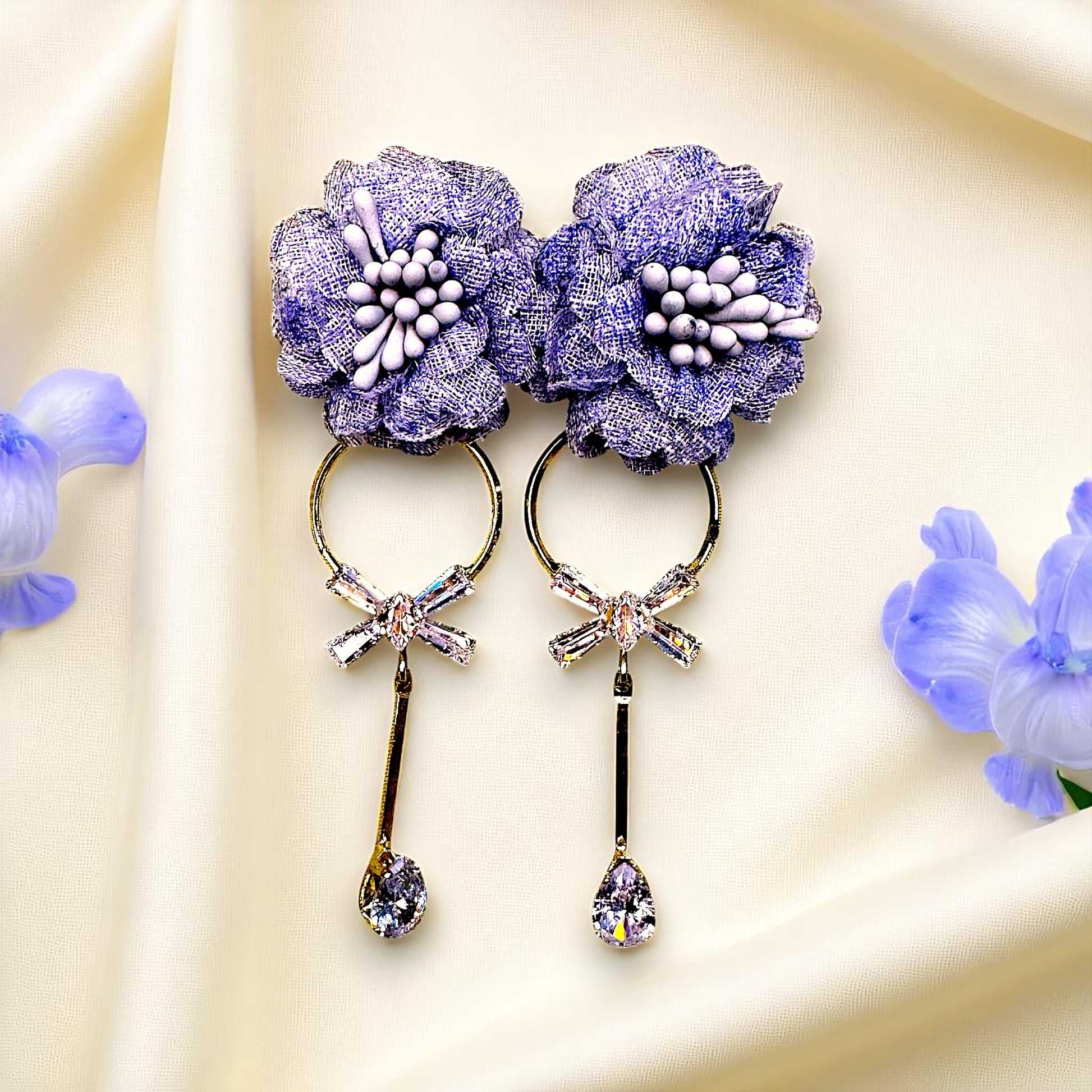 Ruffle Flower Earrings Light Blue Earrings AD Ear Rings Earrings party Trincket Jewellry Jewelry Jewellery