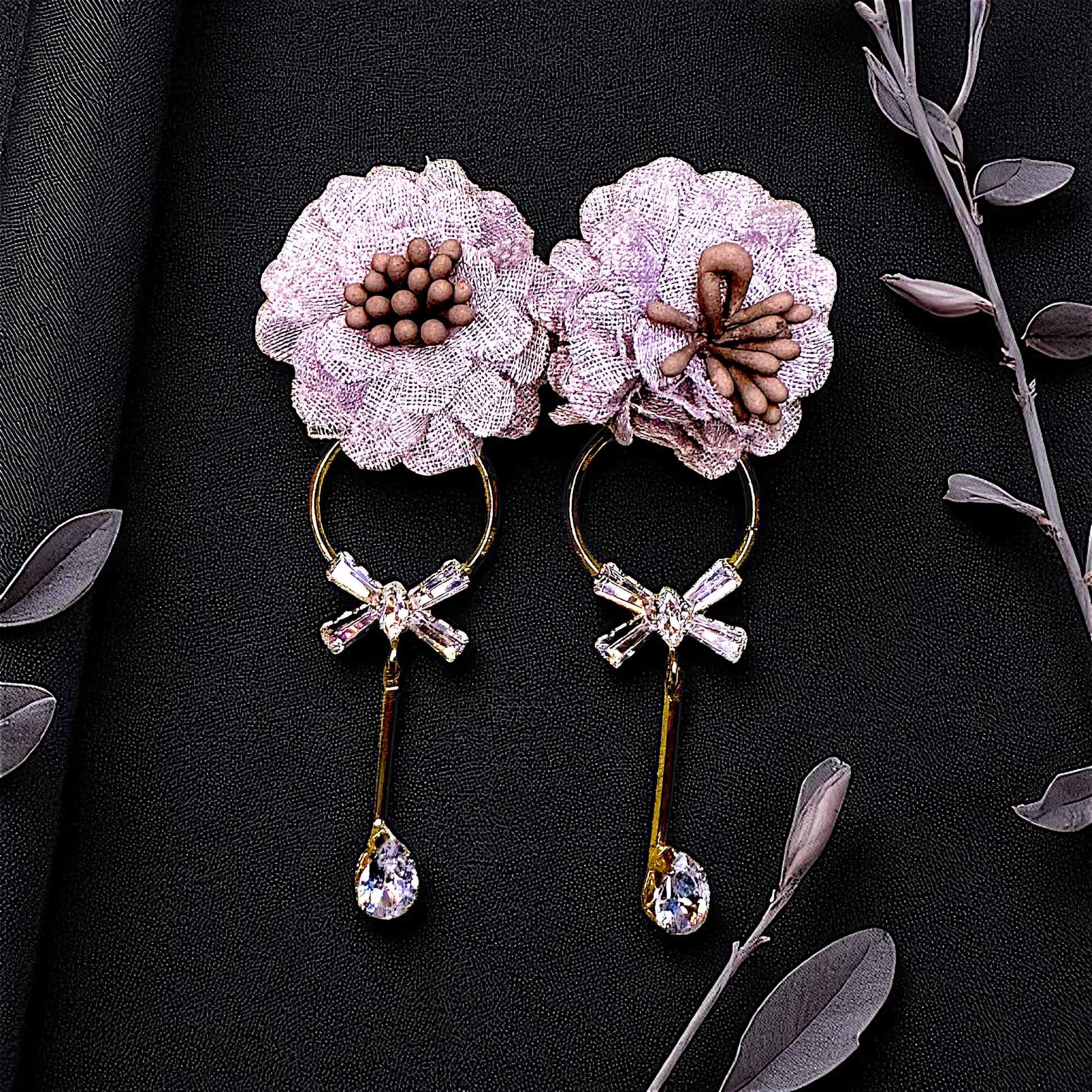 Ruffle Flower Earrings Grey Earrings AD Ear Rings Earrings party Trincket Jewellry Jewelry Jewellery