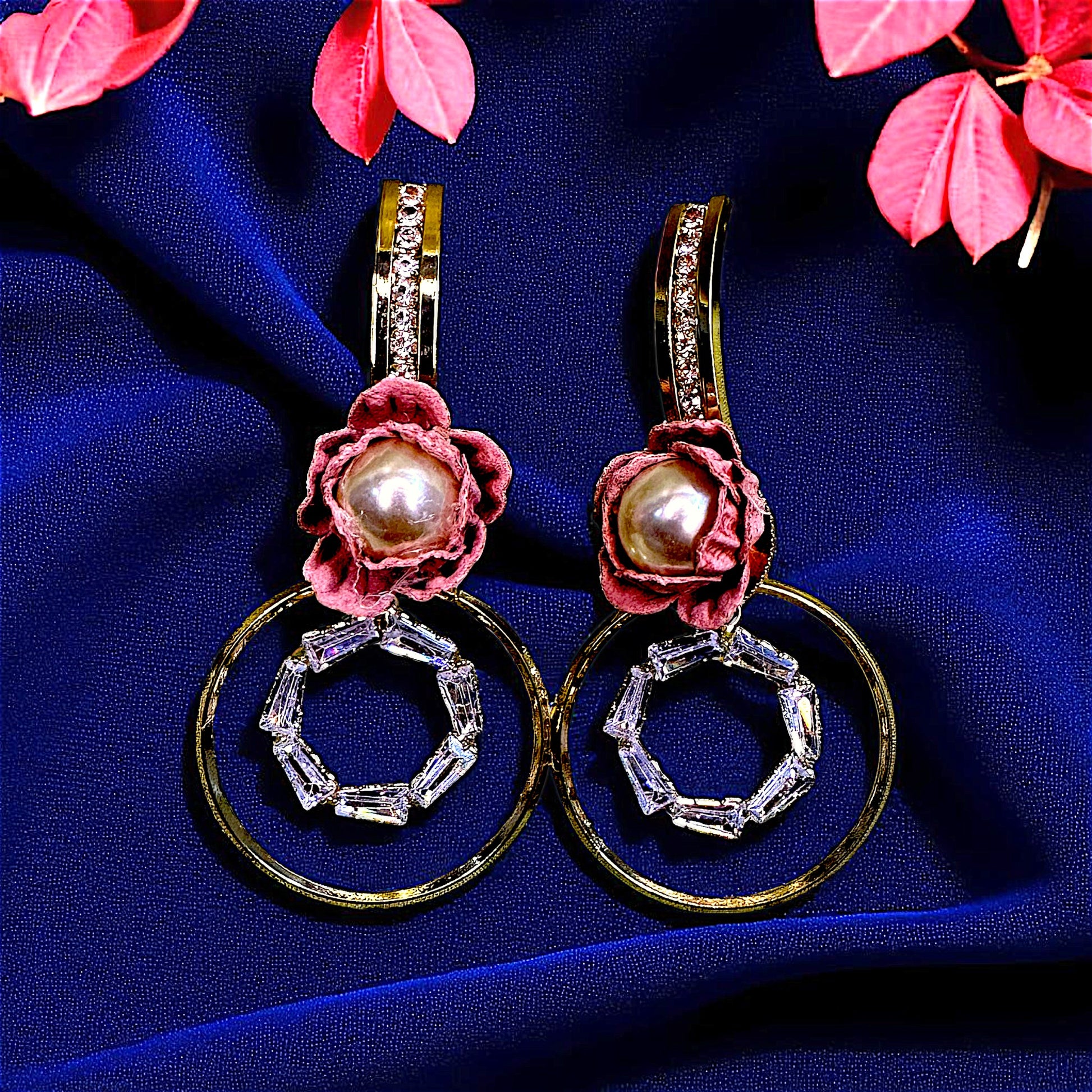 AD Stone Flower Earrings Pink Earrings AD Ear Rings Earrings party Trincket Jewellry Jewelry Jewellery