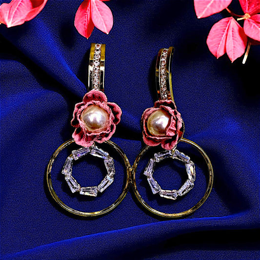 AD Stone Flower Earrings Pink Earrings AD Ear Rings Earrings party Trincket Jewellry Jewelry Jewellery