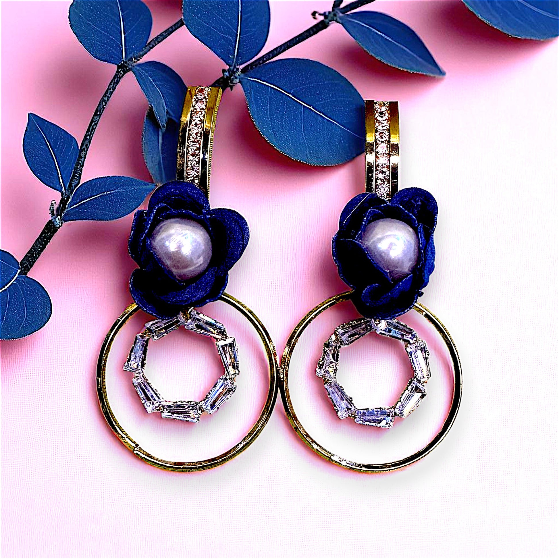 AD Stone Flower Earrings Blue Earrings AD Ear Rings Earrings party Trincket Jewellry Jewelry Jewellery