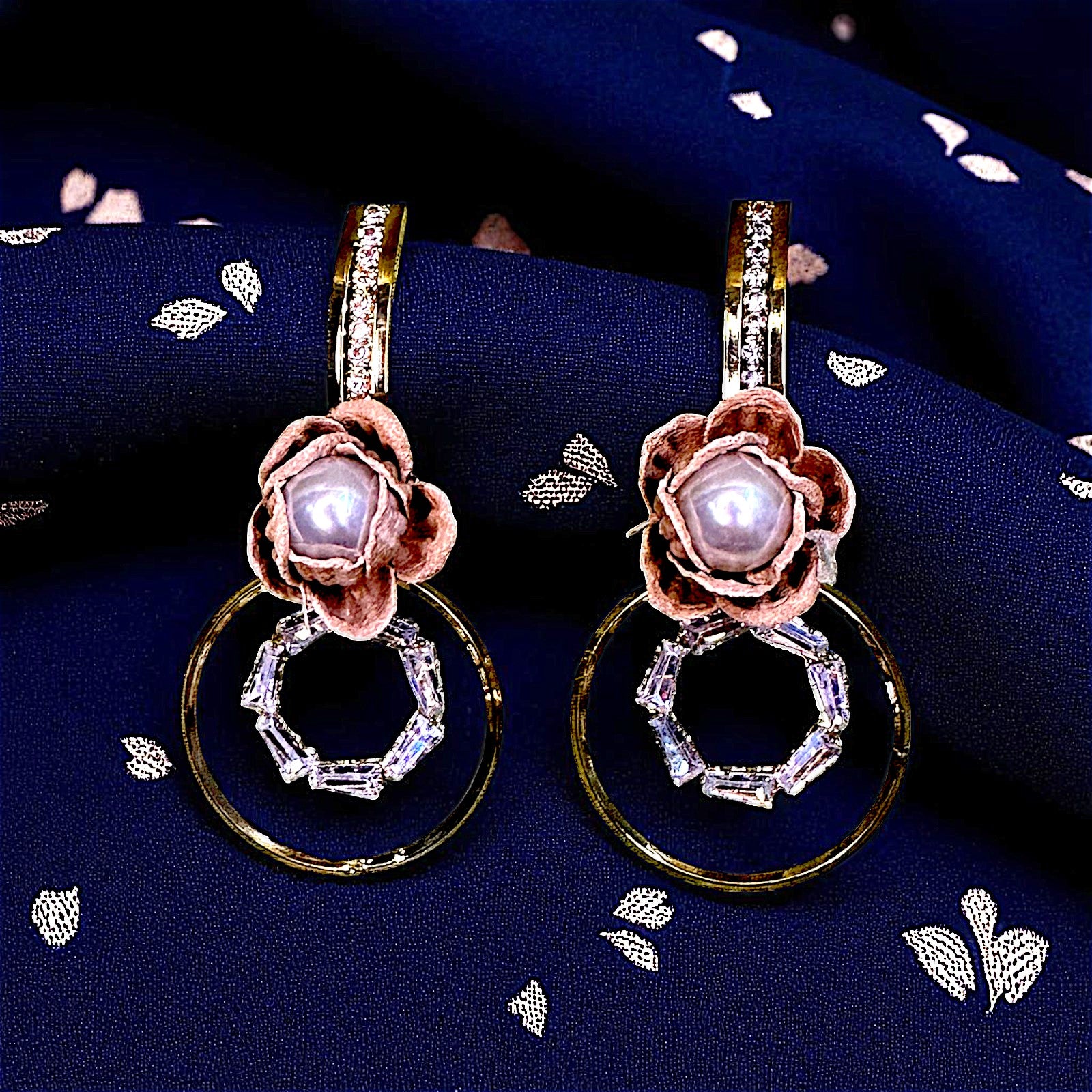 AD Stone Flower Earrings Beige Earrings AD Ear Rings Earrings party Trincket Jewellry Jewelry Jewellery