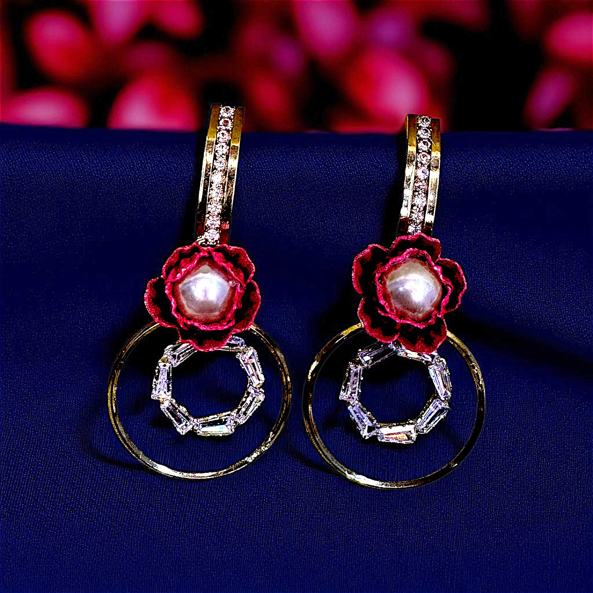 AD Stone Flower Earrings Red Earrings AD Ear Rings Earrings party Trincket Jewellry Jewelry Jewellery