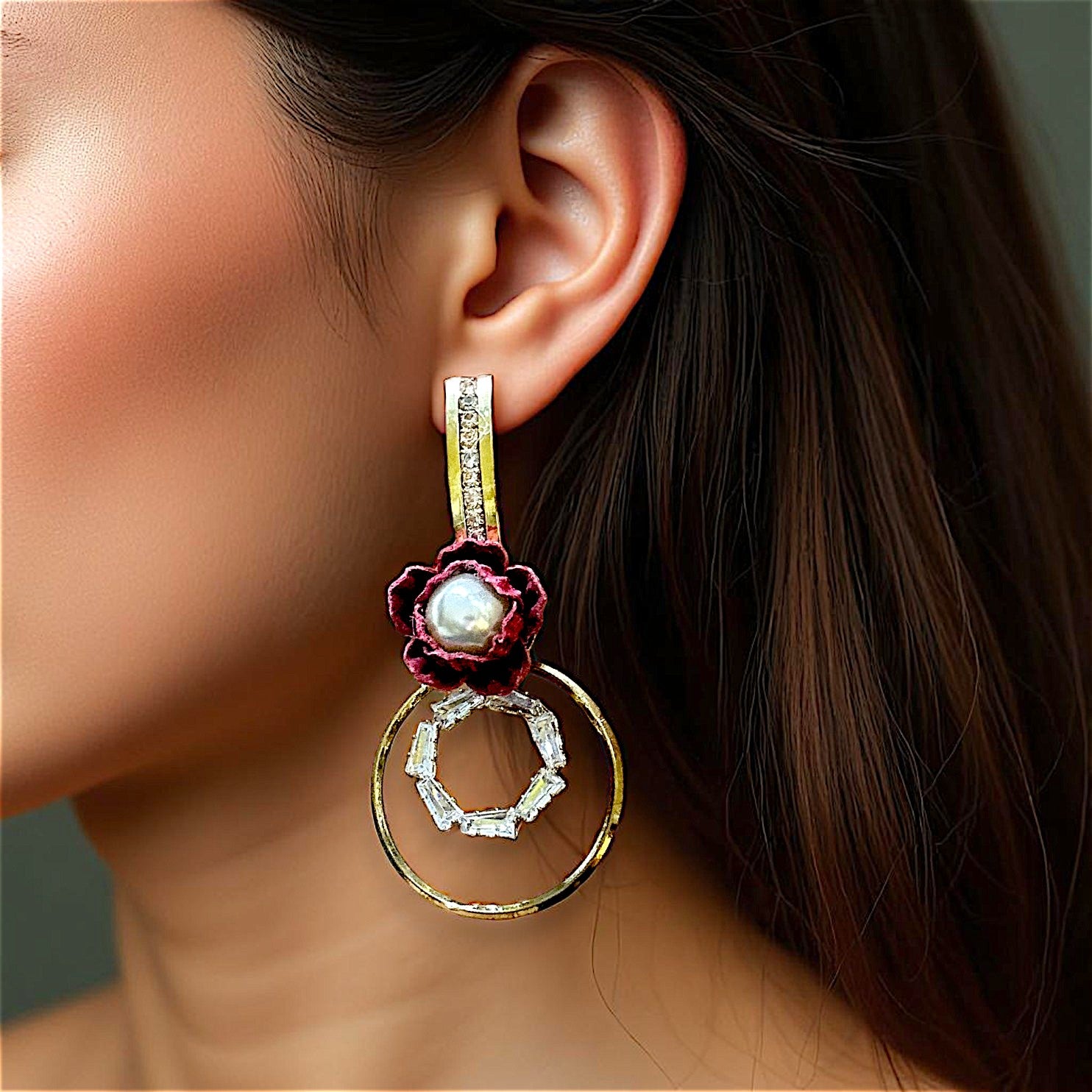 AD Stone Flower Earrings Earrings AD Ear Rings Earrings party Trincket Jewellry Jewelry Jewellery